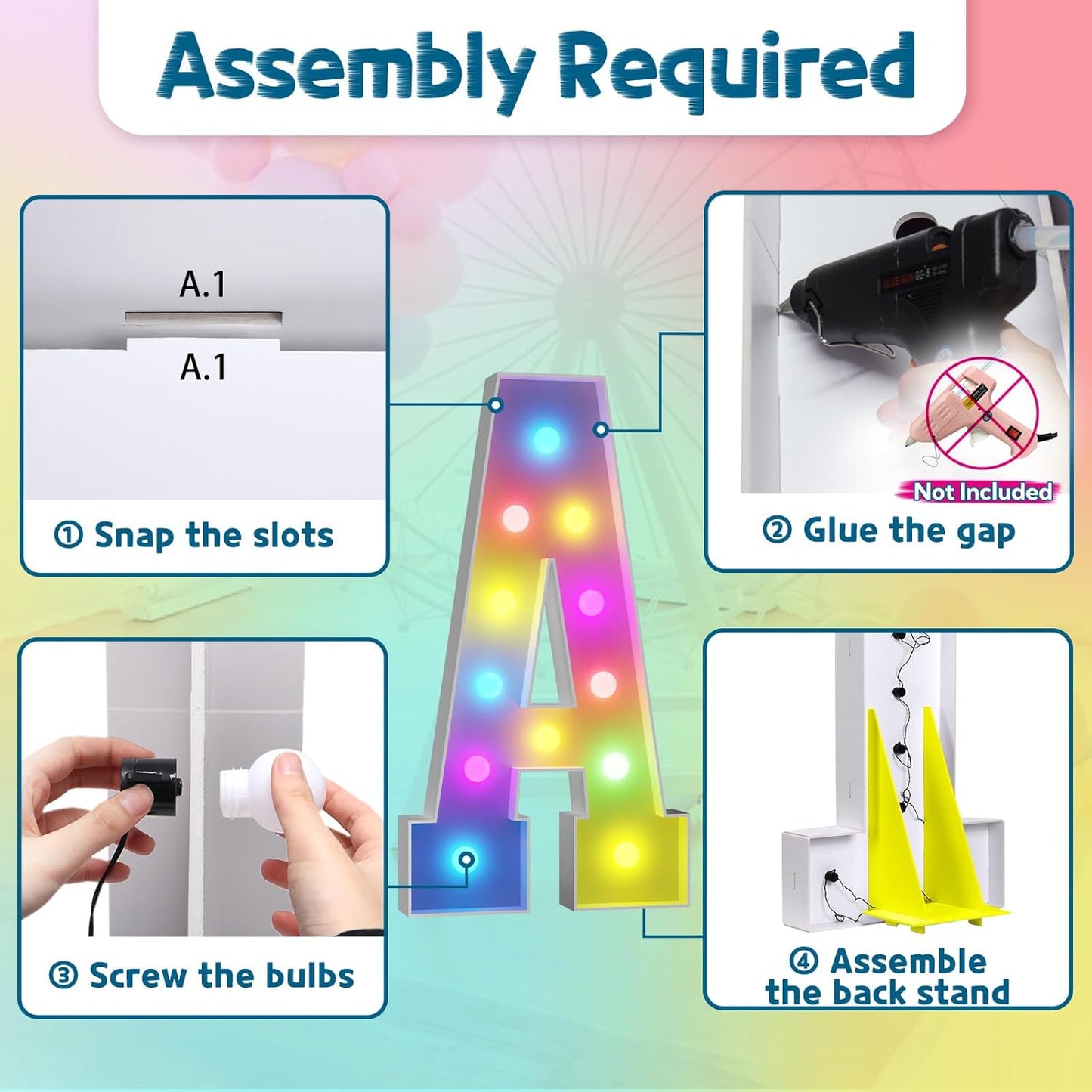 imprsv 4FT Colorful Marquee Light Up Letters A, 18 Colors Light Up Letters Alphabet Sign with Remote, Marry Me Light Up Sign, Large Letters for Birthday Engagement Anniversary Wedding Party Decor