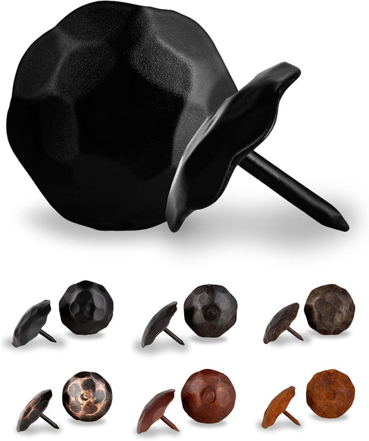 50 Pack 1" Small Round Head Iron Clavos Decorative Nails – Black – Handmade Rustic Round Fasteners for Farmhouse Shutter, Faux Wood Beams, Barn Door, Shutters, and Gates – Ornamental Wood Accent