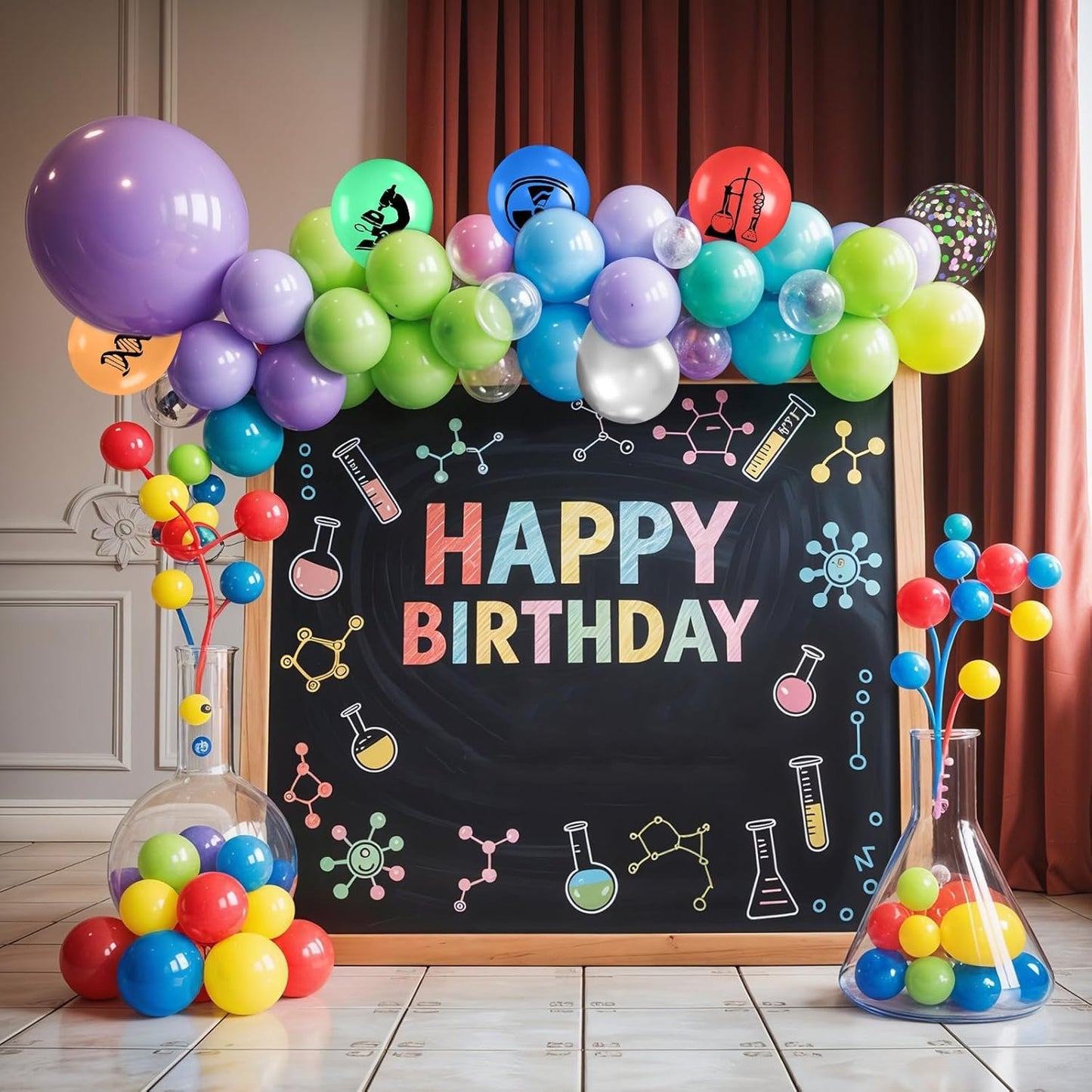 Science Party Balloons, 12 Inch Dark Light Blue Red Green Orange Metallic Silver Colorful Confetti Party Balloons for Boy Girl Science Birthday Party Decorations Baby Shower Lab Classroom Backdrop