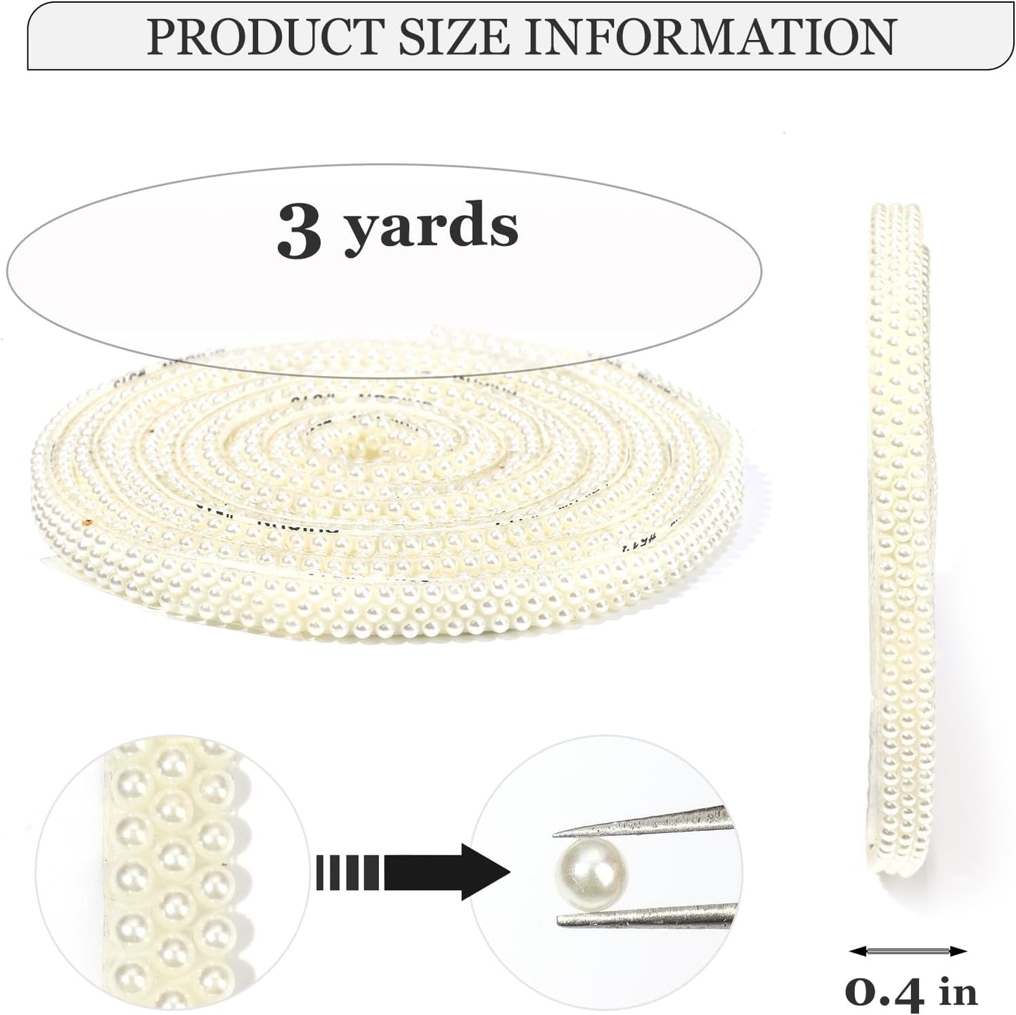Off-White Pearls Ribbon 3 Yards Self Adhesive Pearls Strips Diamond Ribbon Sticker Crystal Roll Glitter Bling Rhinestones Tape for Crafting DIY Art Decoration (0.4 Inch)