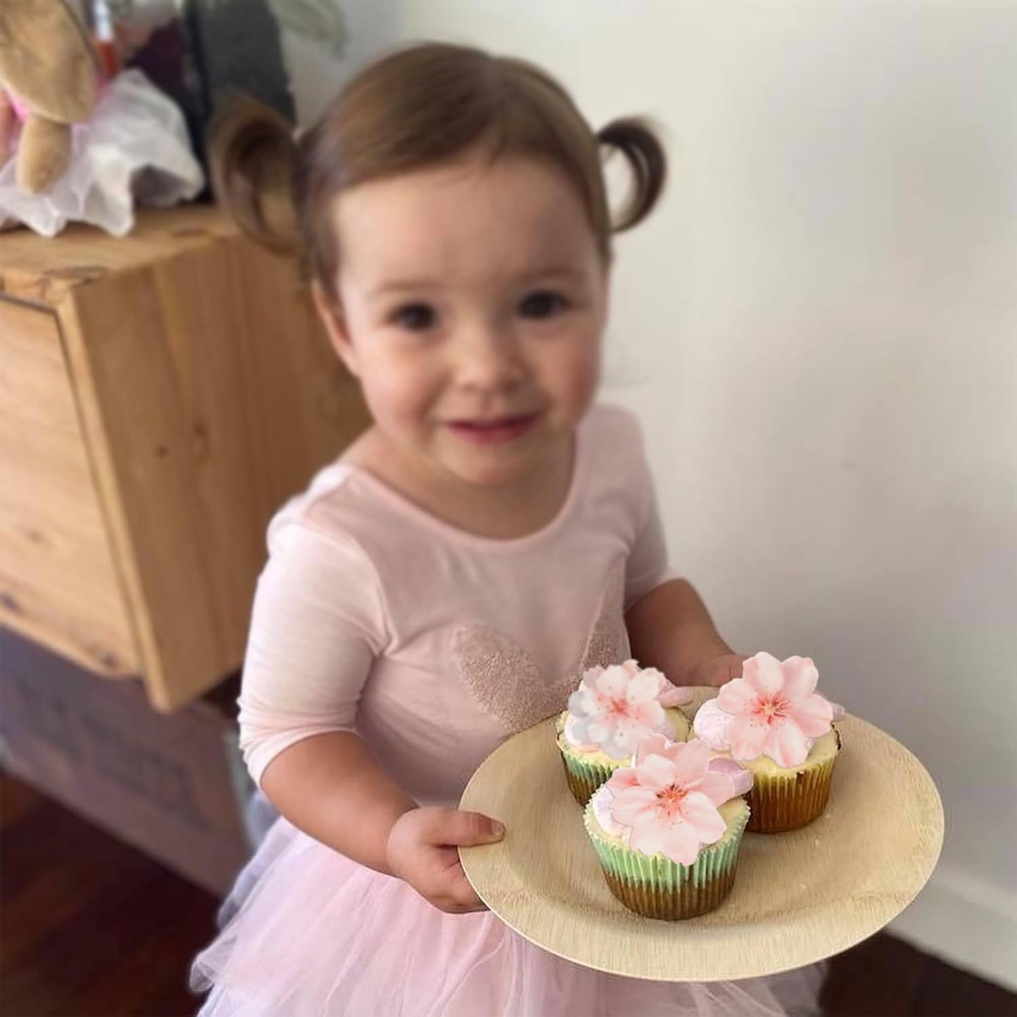 Ephlyn 54Pcs Edible Cherry blossom Cupcake Toppers Spring Bridal Engagement Baby Shower Birthday Party Cupcake Picks Anniversary Party Decorations Supplies Pink