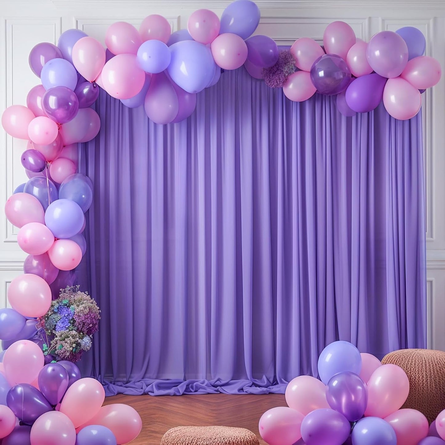 10ft x 10ft Purple Backdrop Curtains, Wrinkle-Free Sheer Chiffon Fabric Photo Backdrop Drapes for Wedding Arch Party Ceremony Stage Photography Decorations
