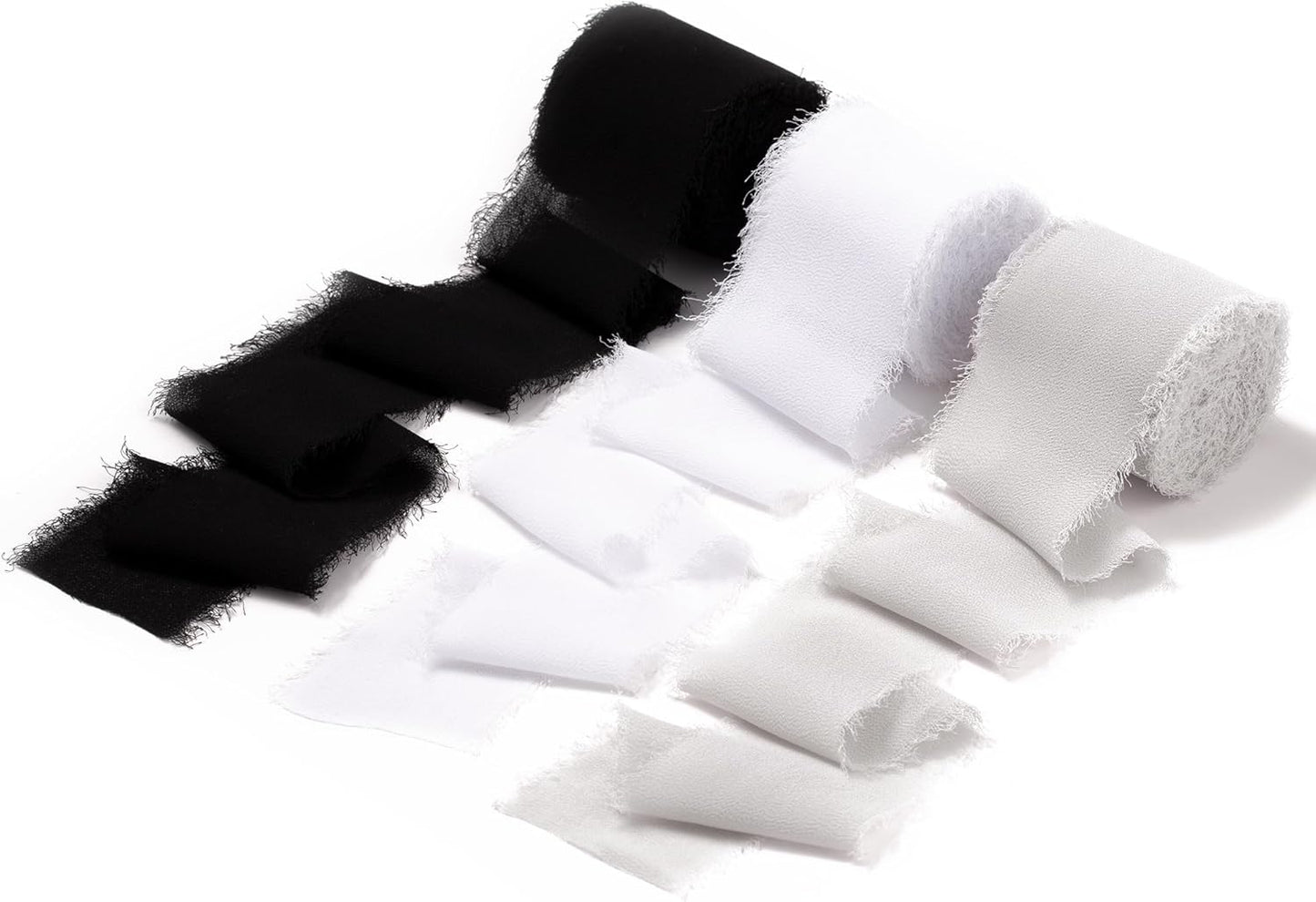 DORIS HOME 2" x21Yd Chiffon Ribbon for Flower Bouquet, Black & White Fabric Ribbon for Gift Wrapping, Handmade Frayed Ribbon for Wedding Christmas Decorations