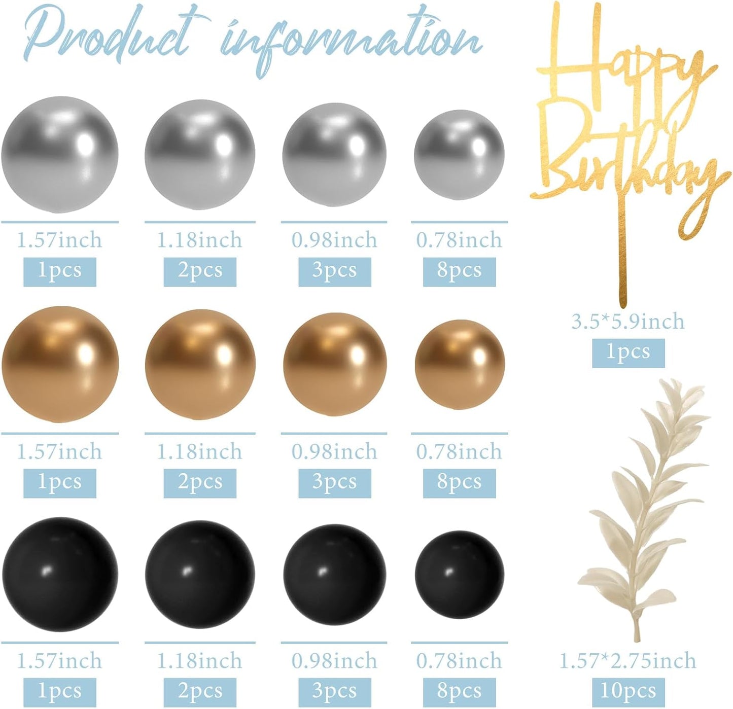 MIAHART Ball Cake Toppers Boho Grass Cake Topper Ball Cake Insert Decoration for Birthday Wedding Baby Shower Party Decorations Boho Themed Party Supplies (black，gold，sliver)