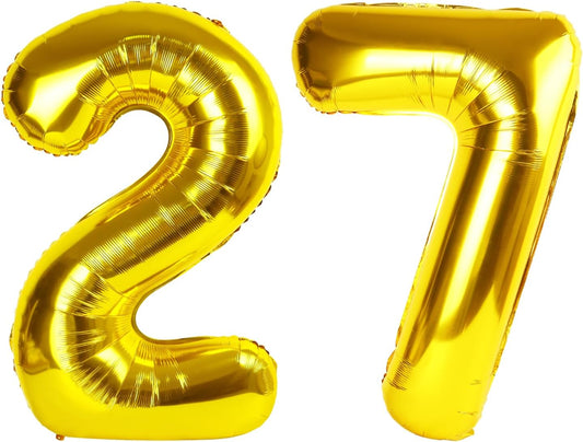 Gold Number 27 72 Birthday Balloon 40 Inch, 27 72 Party Celebration Decorations Supplies, Mylar Foil Numbers Balloons for 27 72 Wedding Anniversary