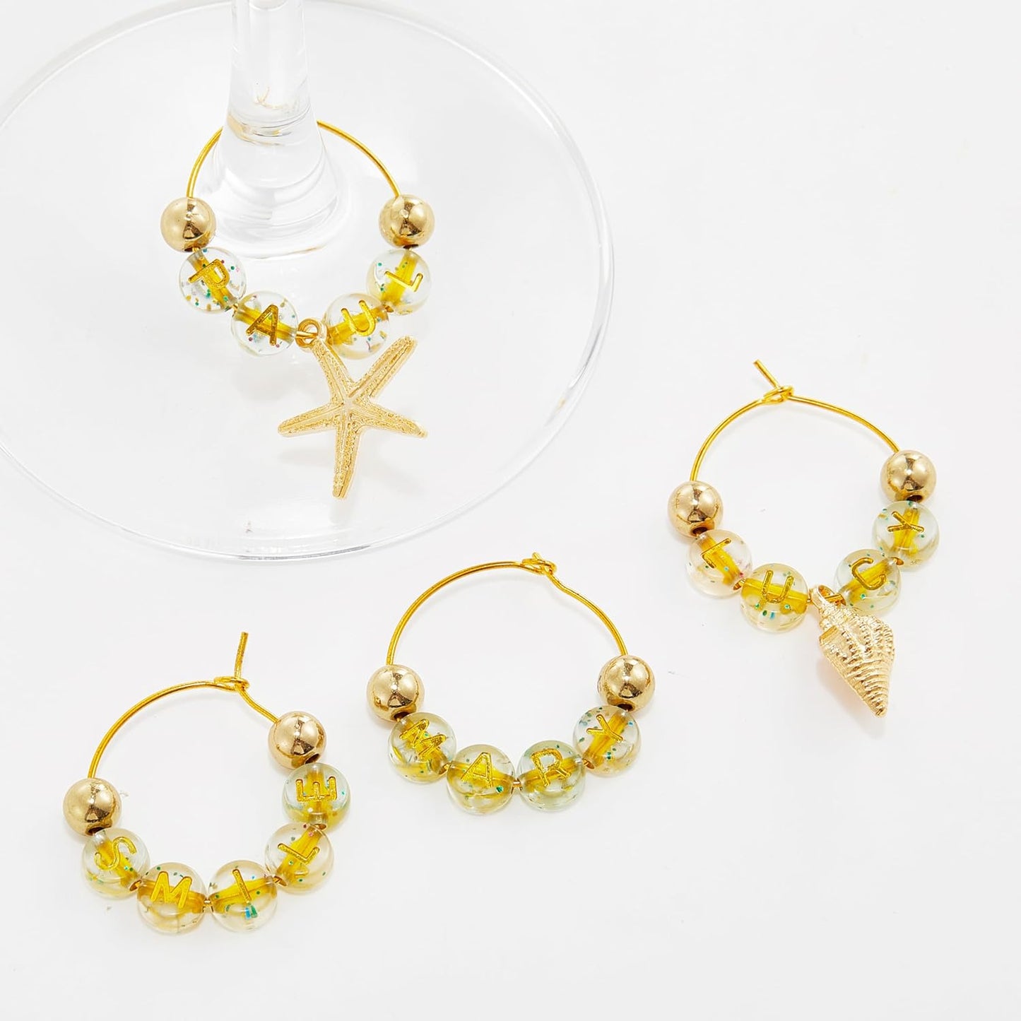 50 Sets Wine Glass Charms, Wine Charms for Stem Glasses, DIY Reusable Drink Markers for Weddings & Bachelorette with Alphabet Beads