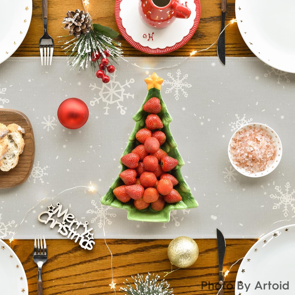 Artoid Mode Grey Snowman Snowflake Let it Snow Winter Table Runner, Seasonal Christmas Kitchen Dining Table Decoration for Home Party Decor 13x60 Inch