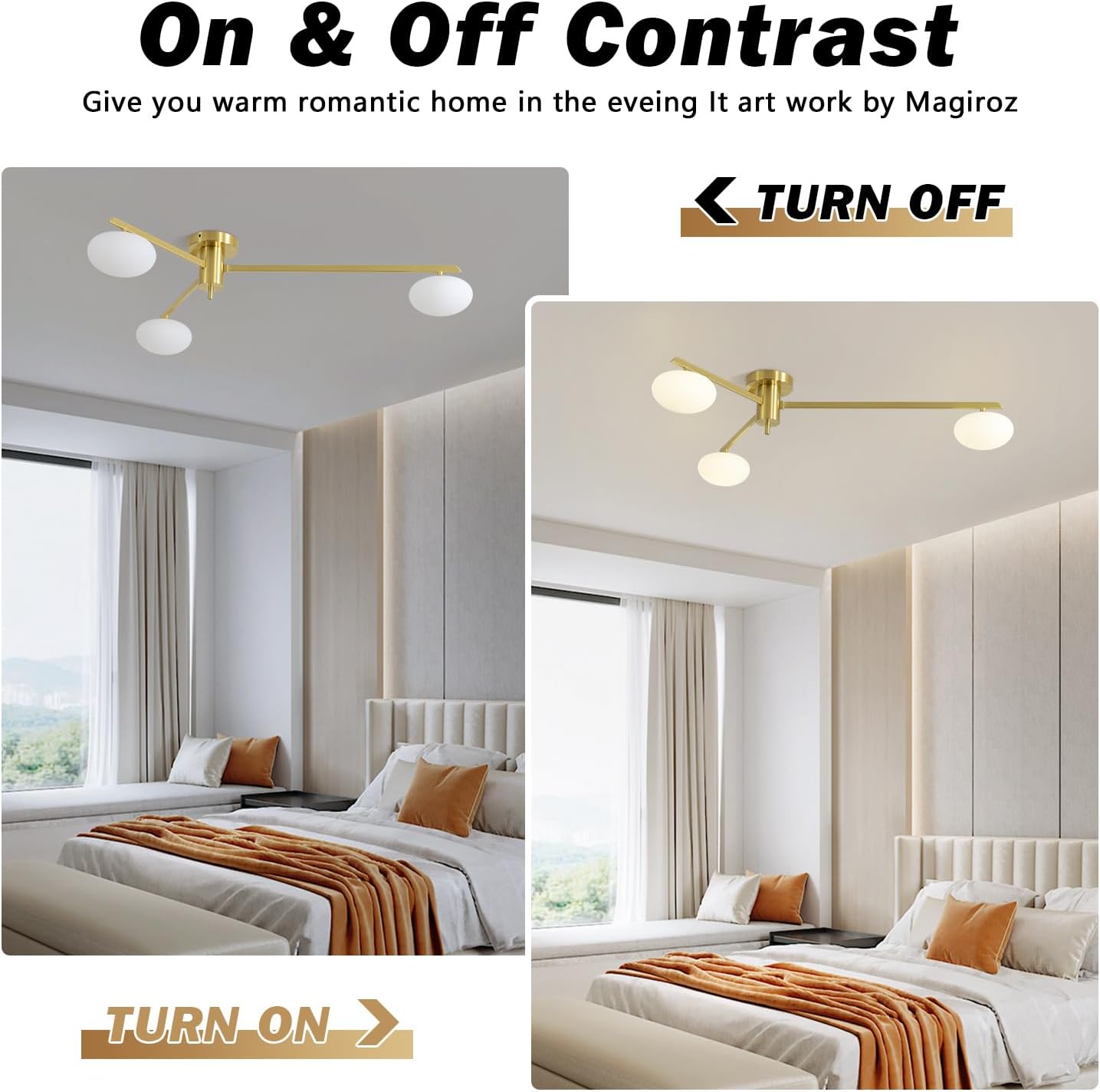 3-Light Gold Semi Flush Mount Ceiling Light,Modern Sputnik Chandelier,Mid Century Industrial Vintage Metal Chandelier for Bedroom Kitchen Dining Room MCL03-GD