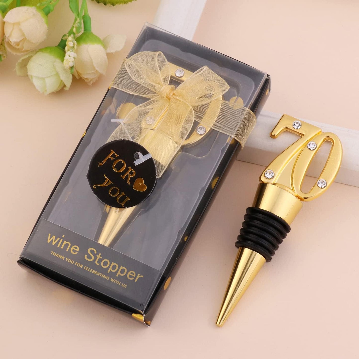 24 Pack 70th Birthday Party Favors For Guests-70 Years Old Wine Bottle Stopper With Gift Box For 70th Wedding Anniversary Souvenirs Party Favor Decoration