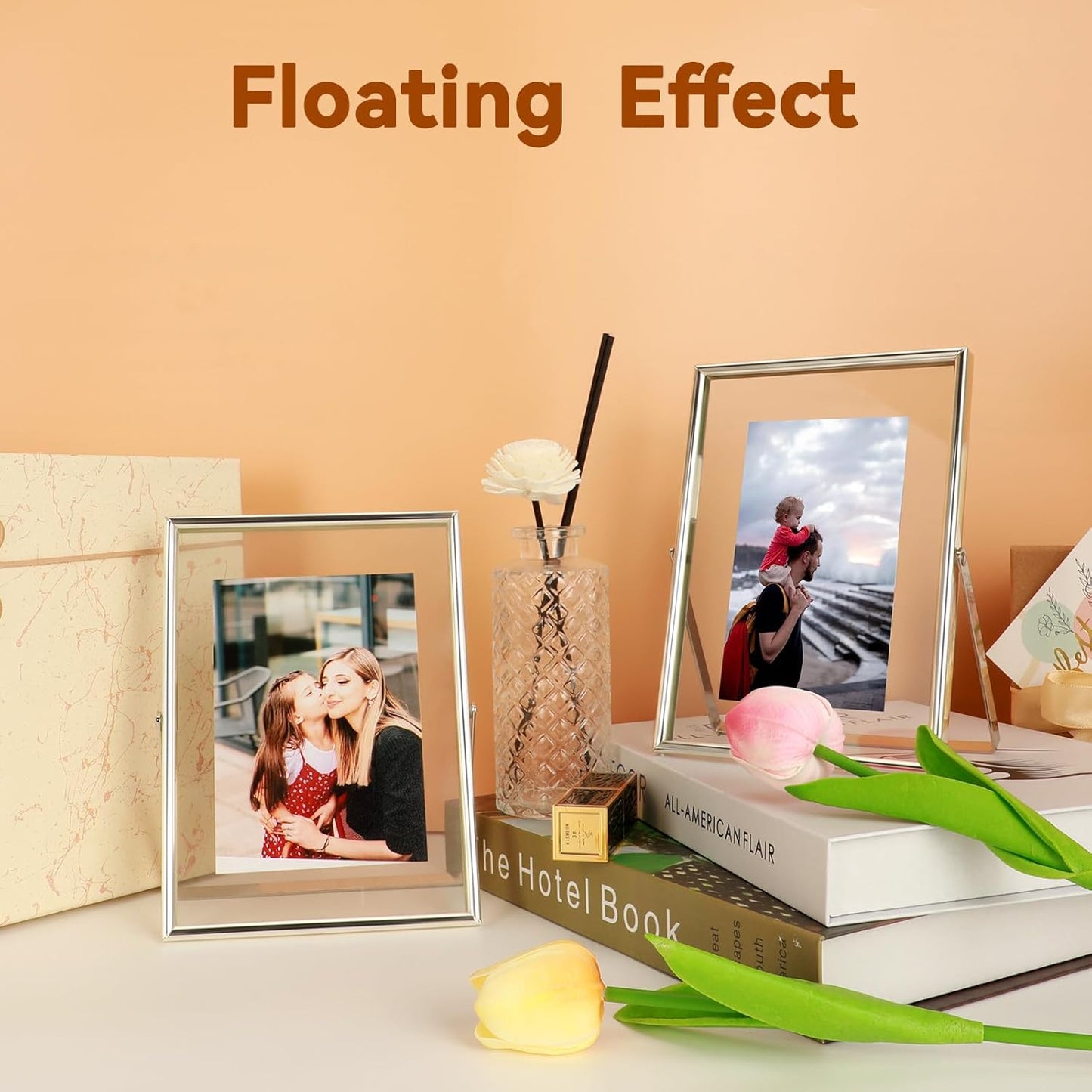 Silver Floating Frame (5"x7", Vertical), For Picture 4x6, 3.5x5, 2x3, Small Desktop Photo Frame, Classy Gift For Festival, Wedding, Home or Office Décor