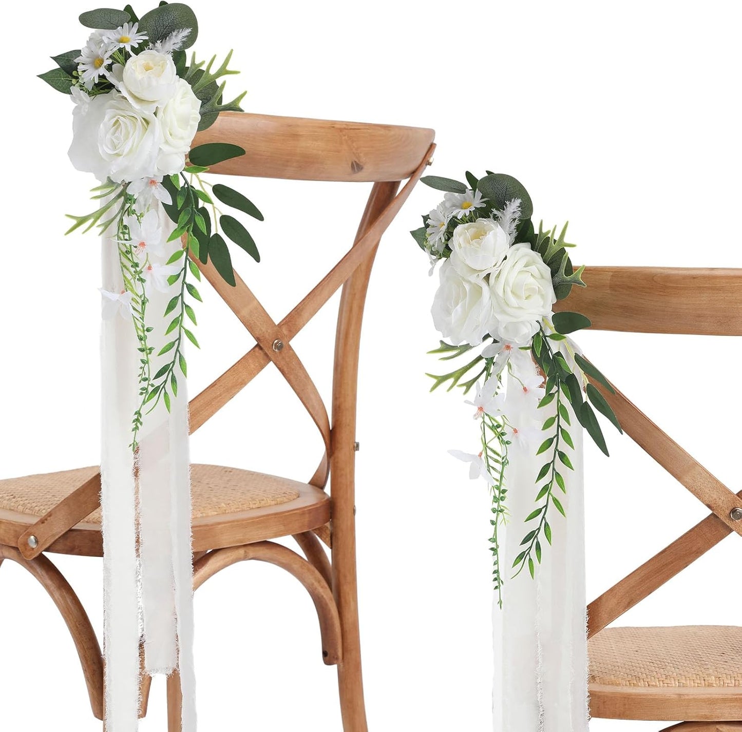 Wedding Aisle Decorations Set of 8 Chair Back Flowers Floral Pew Wedding Decorations for Ceremony with Chiffon Ribbons Fall Decor