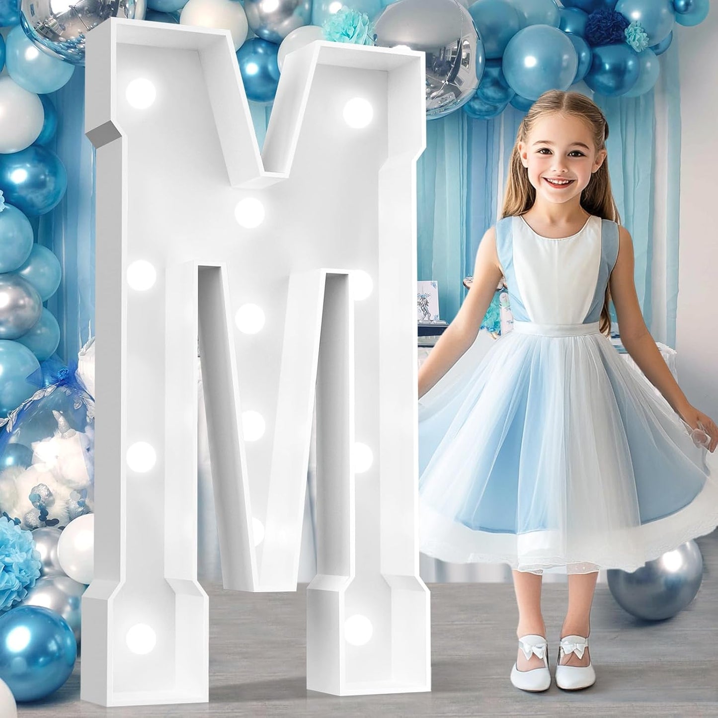 Ledido 4FT Marquee Light Up Letters, Cool White Light Up Letters Large Marquee Letter for Party Decorations, Mosaic Letter M for Balloons, Wedding Birthday Graduation Decor