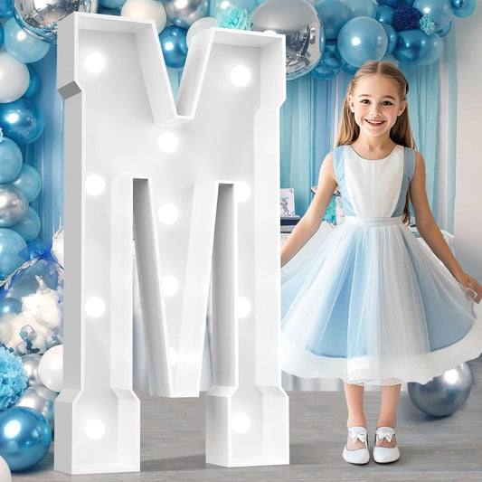 Ledido 4FT Marquee Light Up Letters, Cool White Light Up Letters Large Marquee Letter for Party Decorations, Mosaic Letter M for Balloons, Wedding Birthday Graduation Decor