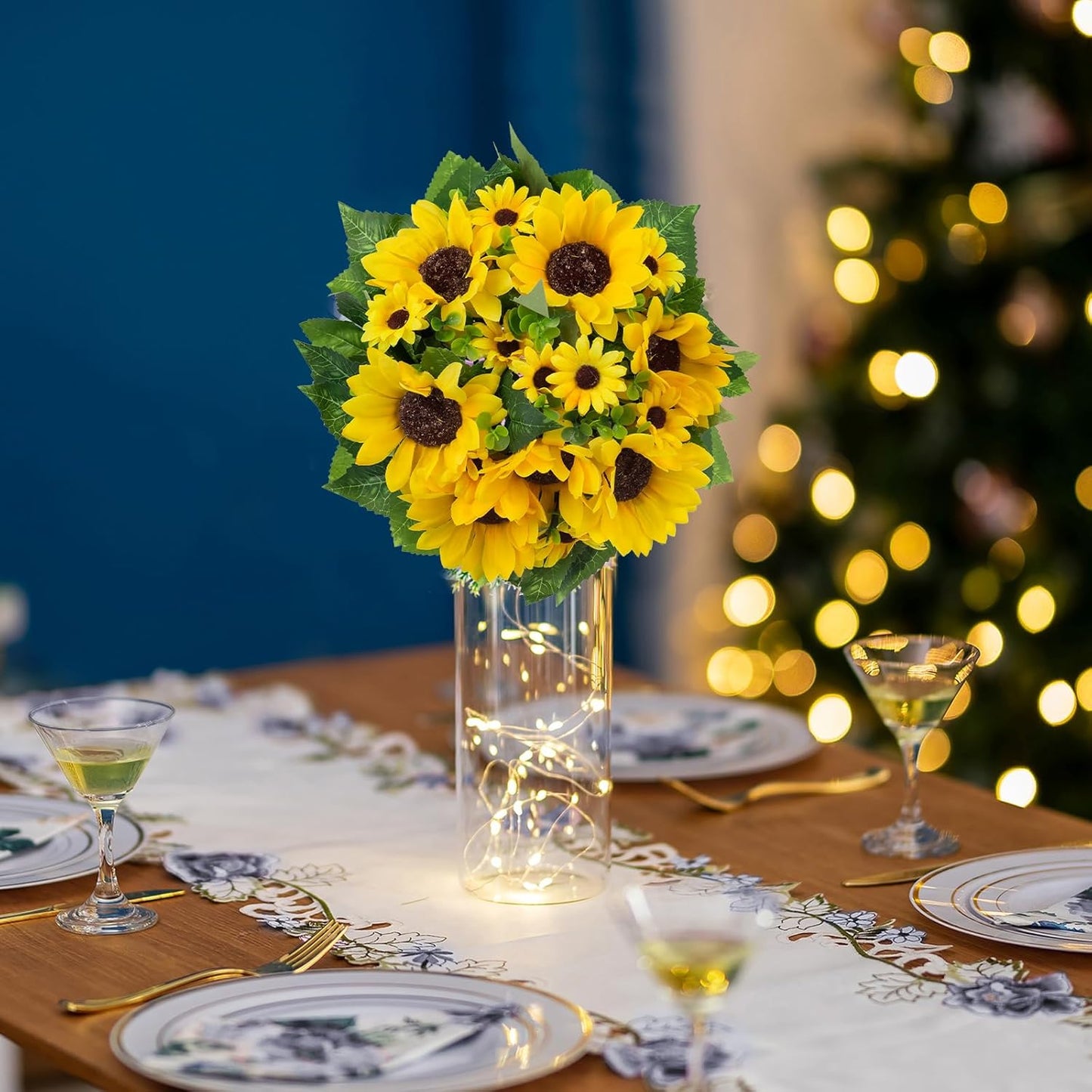 BLOSMON Sunflowers Artificial Flowers Centerpieces - 6 Pcs Fake Yellow Sunflower Flowers Ball Center Piece Decoration for Wedding Table Silk Kissing Floral Arrangements for Home Party Event DIY Decor