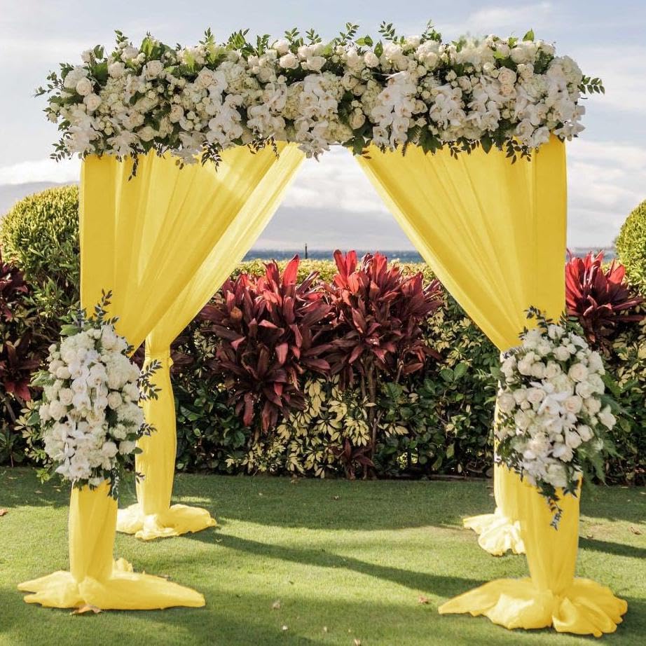 Wedding Arch Draping Fabric 2 Panels 30'' x 18FT Yellow Sheer Chiffon Arch Drapery for Photo Booth Bridal Shower Baby Shower Church Decor Newborn Photography Christening Outdoor Party