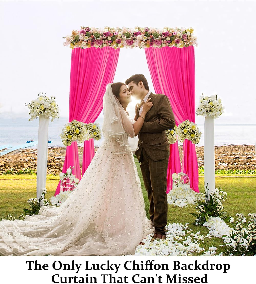 DUOBAO Hot Pink Chiffon Backdrop Curtains - 2 Panels 29"x96" - Wedding Sheer Backdrops for Elegant Living Room Voile Window Drapes Photography Wedding Ceremony Decor