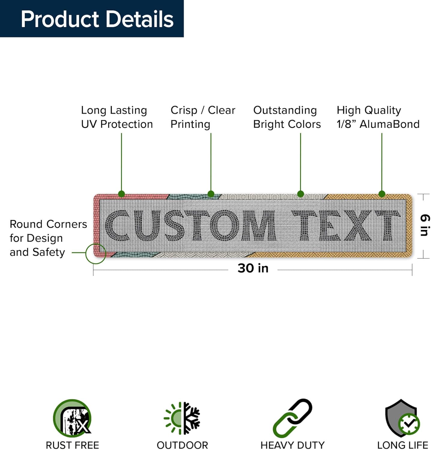 Custom Sign, Custom Street Sign, 11 Font Colors, 13 Font Styles, 4 Hole Options, 22 Sizes, 6x30 Inches, Rust Free DiBound, Fade Resistant, Made in USA by My Sign Center (Fauxsaic 2)