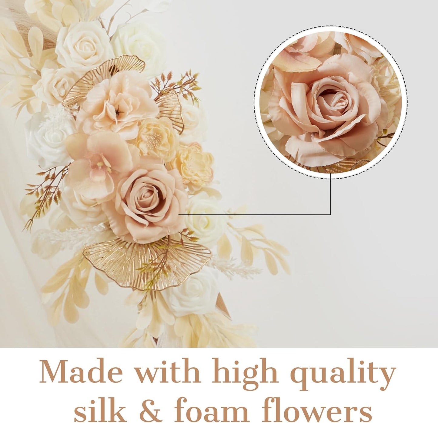 Wedding Arch Flower Kit of 2 - Artificial Flower Swag Wedding Welcome Sign Decorative Floral Swags for Wedding Reception Ceremony Signs Wedding Chair Ceremony Floral Decor (Beige)