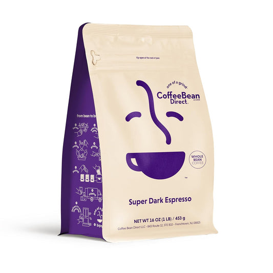 Coffee Bean Direct Super Dark Espresso, Whole Bean Coffee, Very Dark Roast, 1 Pound Bag (Pack of 1)