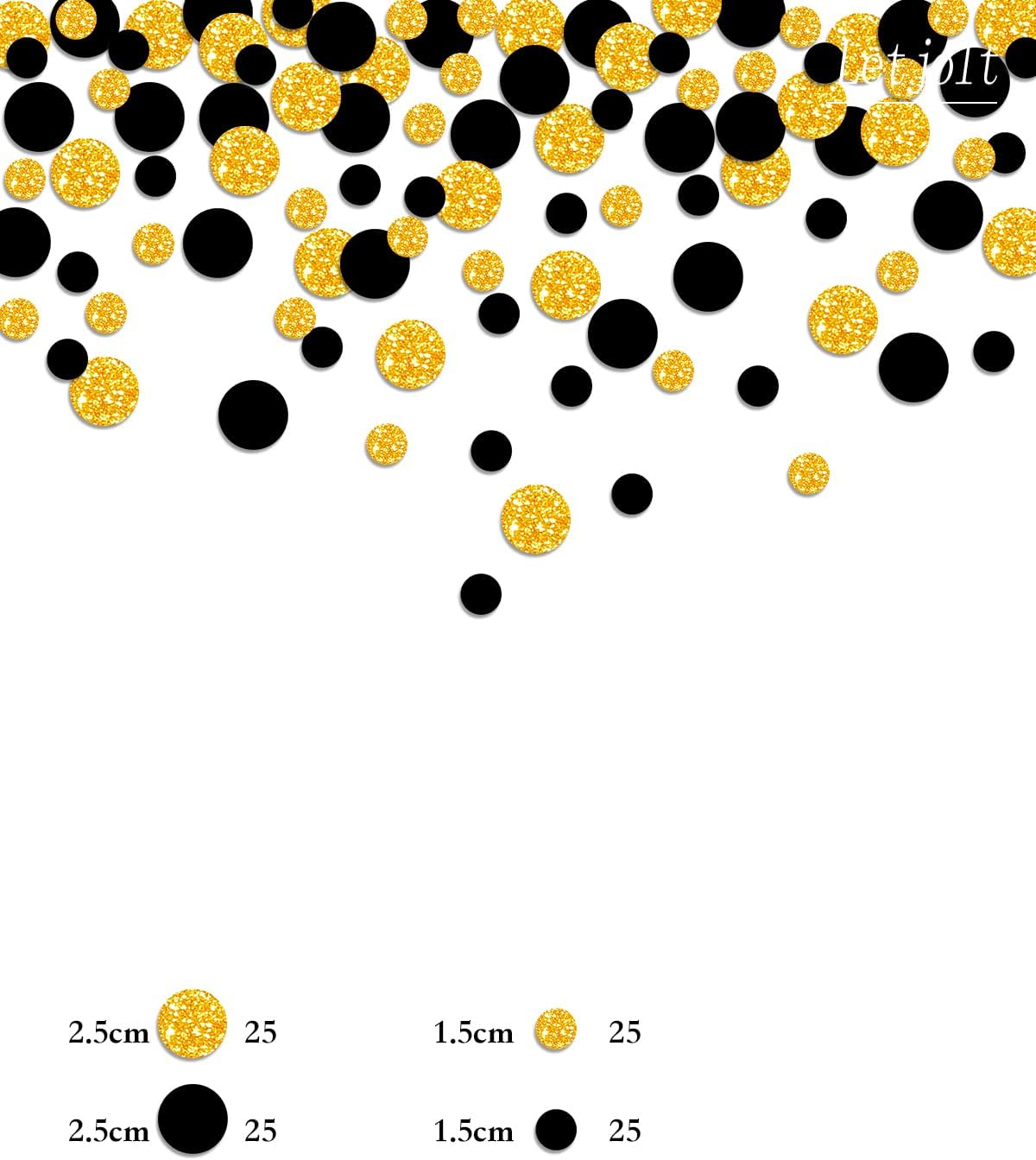 Golden Black Confetti Glitter Golden Scatter Table Decoration Surprise Paper Craft Birthday Party Anniversary Supplies Bridal Baby Shower Party Wedding Gift Circle Dots Decor 100 Pcs