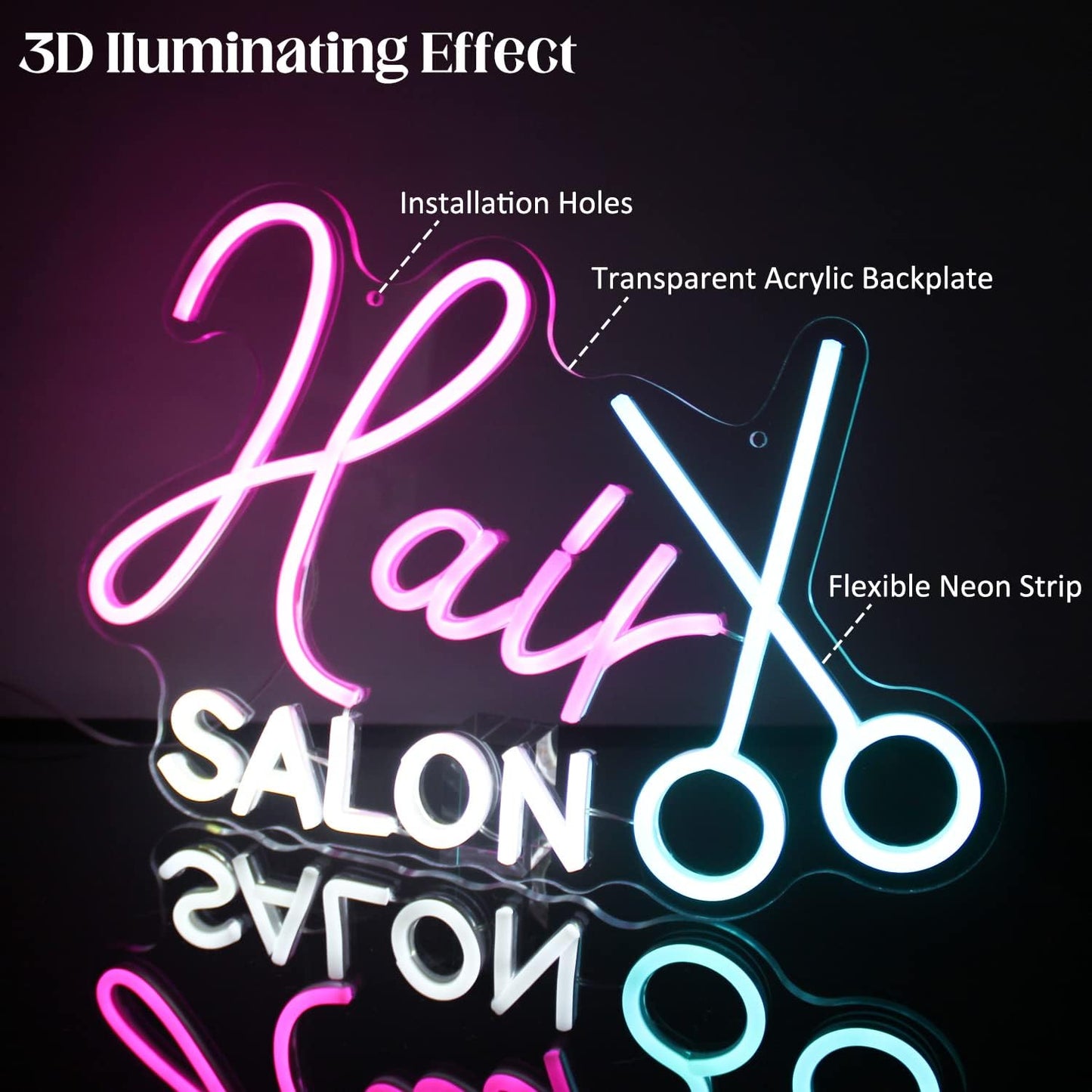 Hair Salon Neon Sign Barber Neon Light Salon LED Signs for Wall Haircut Neon Lights Signs for Barber Shop Beauty Room Decor Business Sign 16.5 × 12 in