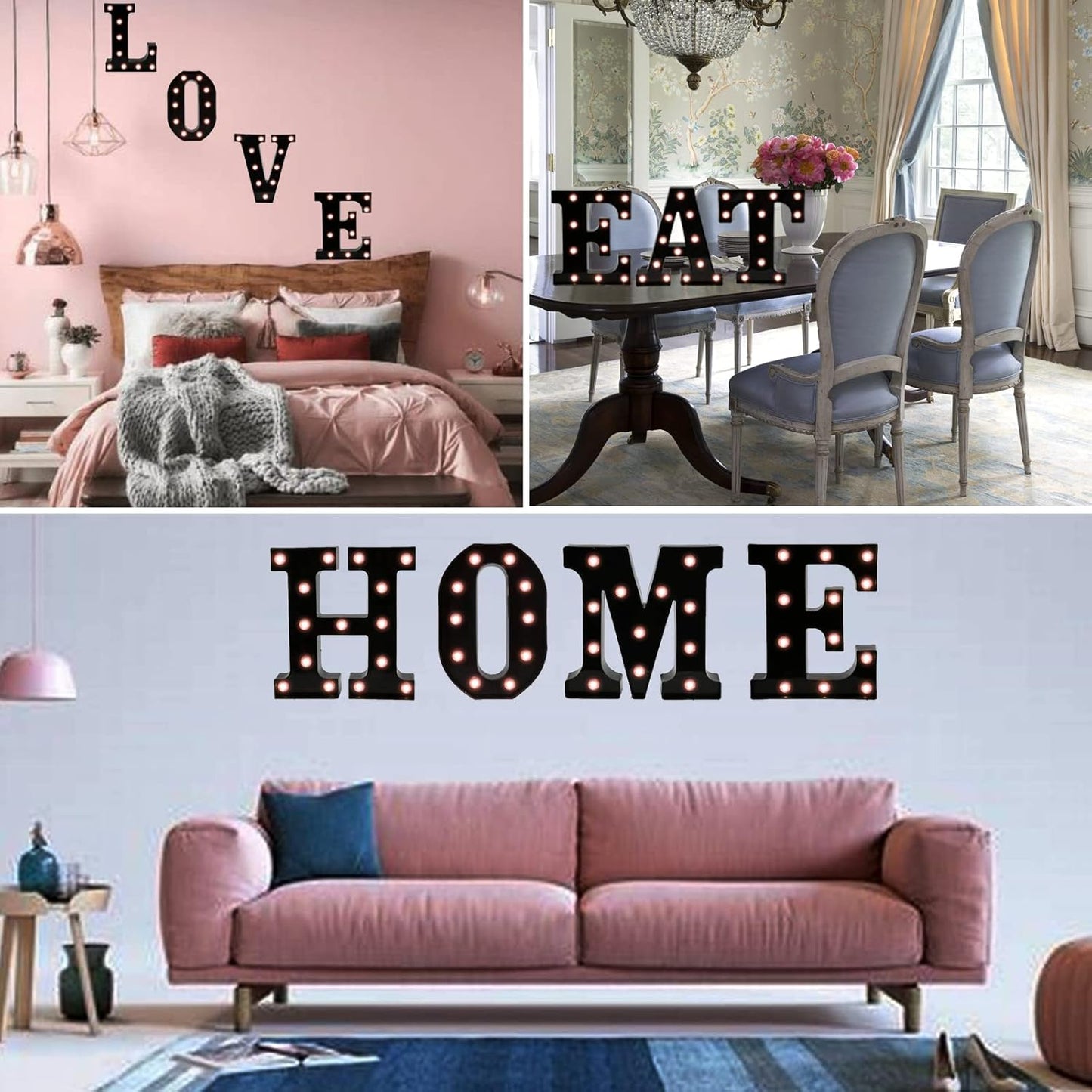 Light Up Black Alphabet Marquee Letters Sign LED Marquee Number Lights Sign for Night Light Home Bar Christmas Lamp Birthday Party Wedding Decoration O