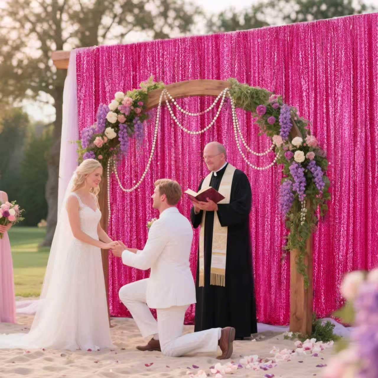 Fuchsia Sequin Backdrop Curtain 2 Pieces 2FTx8FT Glitter Photography Backdrop for Party Wedding Birthday Christmas Decorations