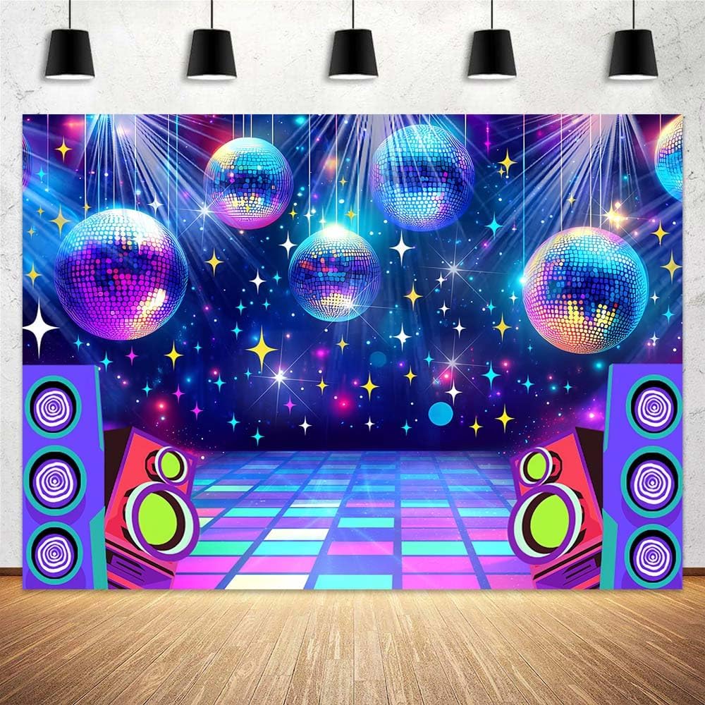 Dance Party Backdrop Retro 80s 90s Theme Stage Dance Ball Music Birthday Party Decoration DJ Photography Background 10 x 8 ft for Baby Shower Picture Photo Shoot Polyester Fabric,Multi1
