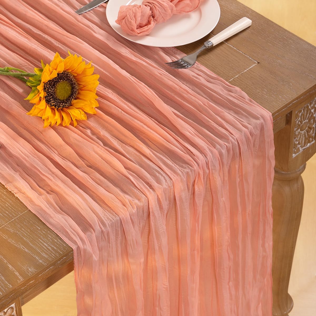 Coral Pink Cheesecloth Table Runner Fall Table Runner Boho Gauze 120 Inches Coral Cheese Cloth Fall Table Decorations for Thanksgiving Wedding Bridal Baby Shower Tea Party Decor