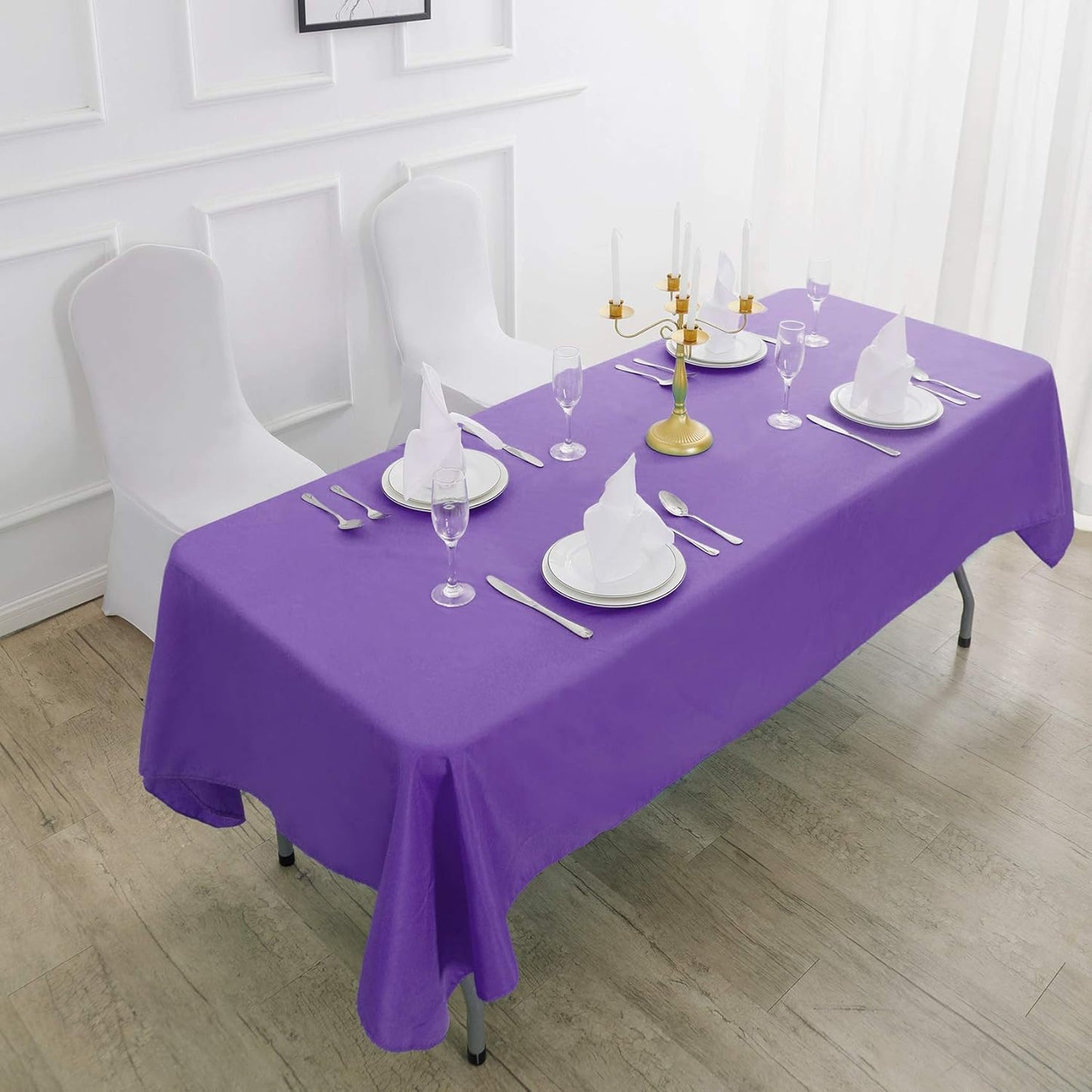 Rectangle Tablecloth 90x156 inch Washable Polyester Fabric Table Cloth for Wedding Party Dining Banquet Decoration（90x156,Purple）