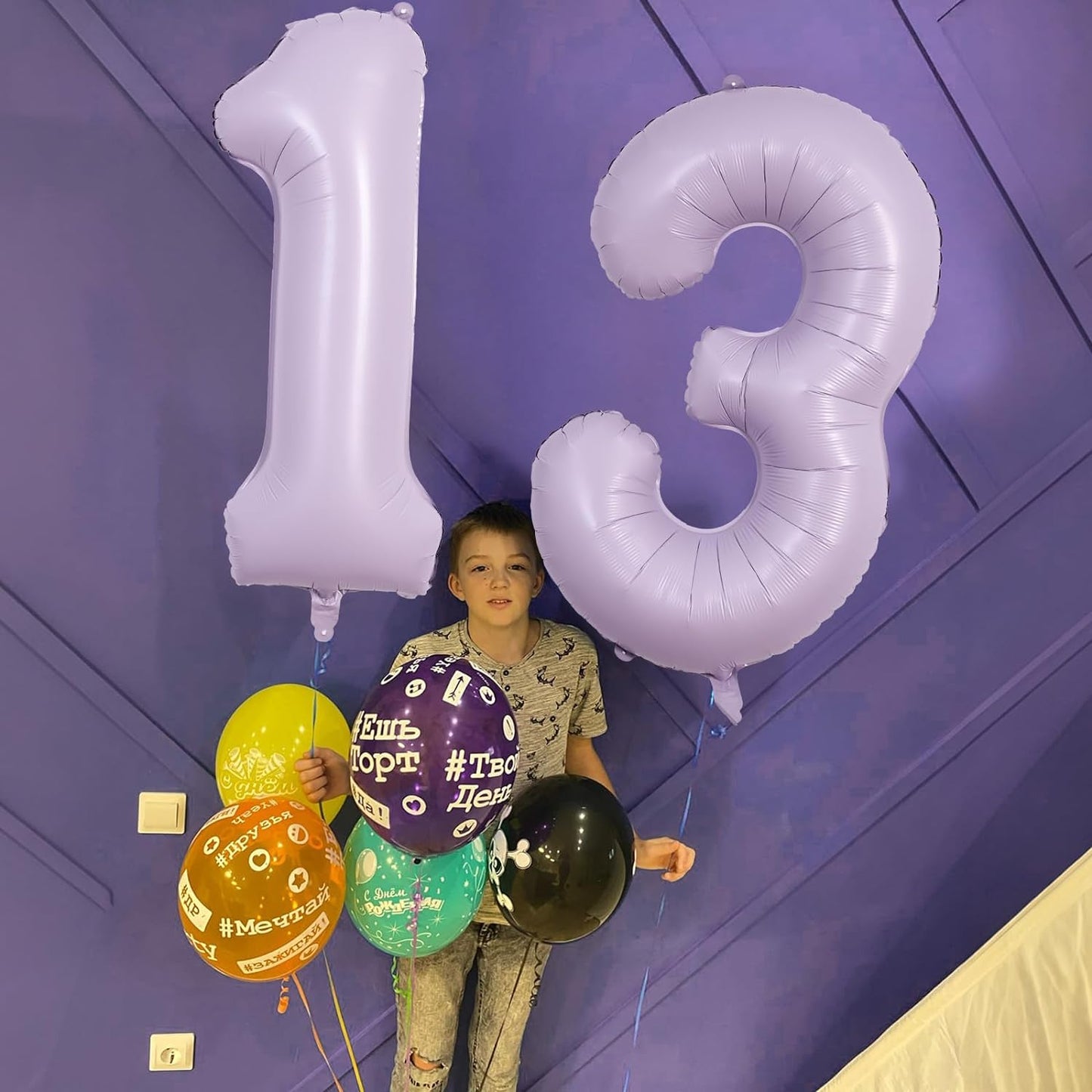 Large Dusty Pastel Purple 3 Balloons, 40 Inch Giant Light Purple Helium Mylar Foil Globos Numero for Girls, Self Inflating 3rd Birthday Balloon for Women Three Anniversary Party Decorations Supplies