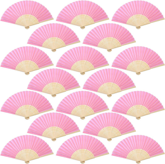 Aneco 18 Pieces Pink Handheld Cloth and Bamboo Folding Fans for Wedding Decoration, Church Gifts, Party Favors, DIY Decoration