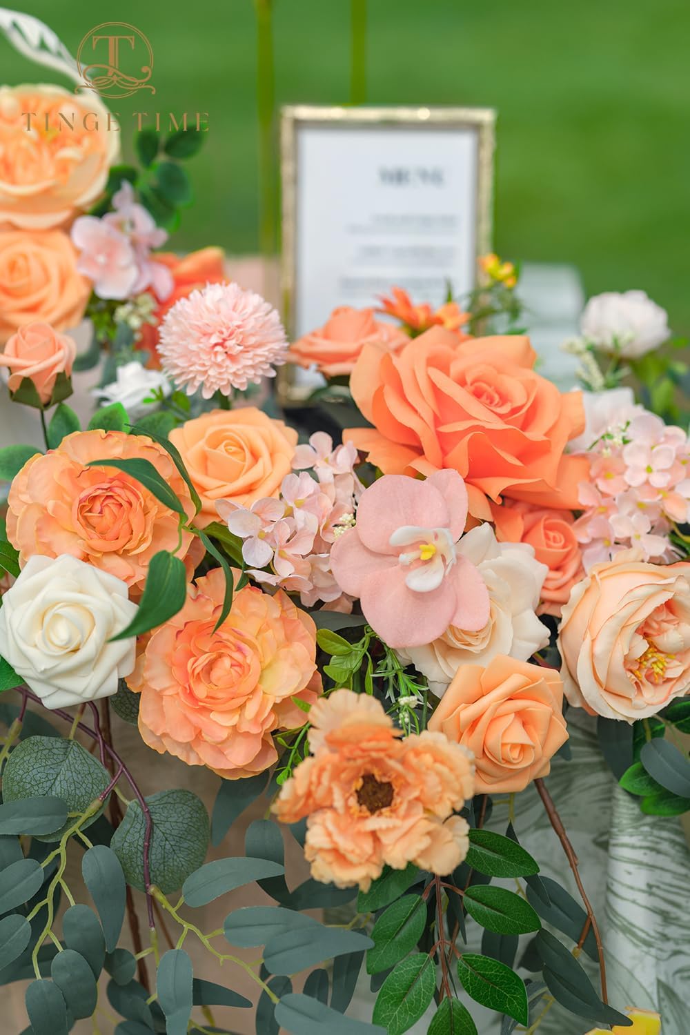 TINGE TIME Artificial Sweetheart Flower Swag with Table Cloth and Table Runner, Pack of 3 Floral Arrangement for Wedding Sweetheart Table Centerpiece Decoration (CoralPink&Champagne)