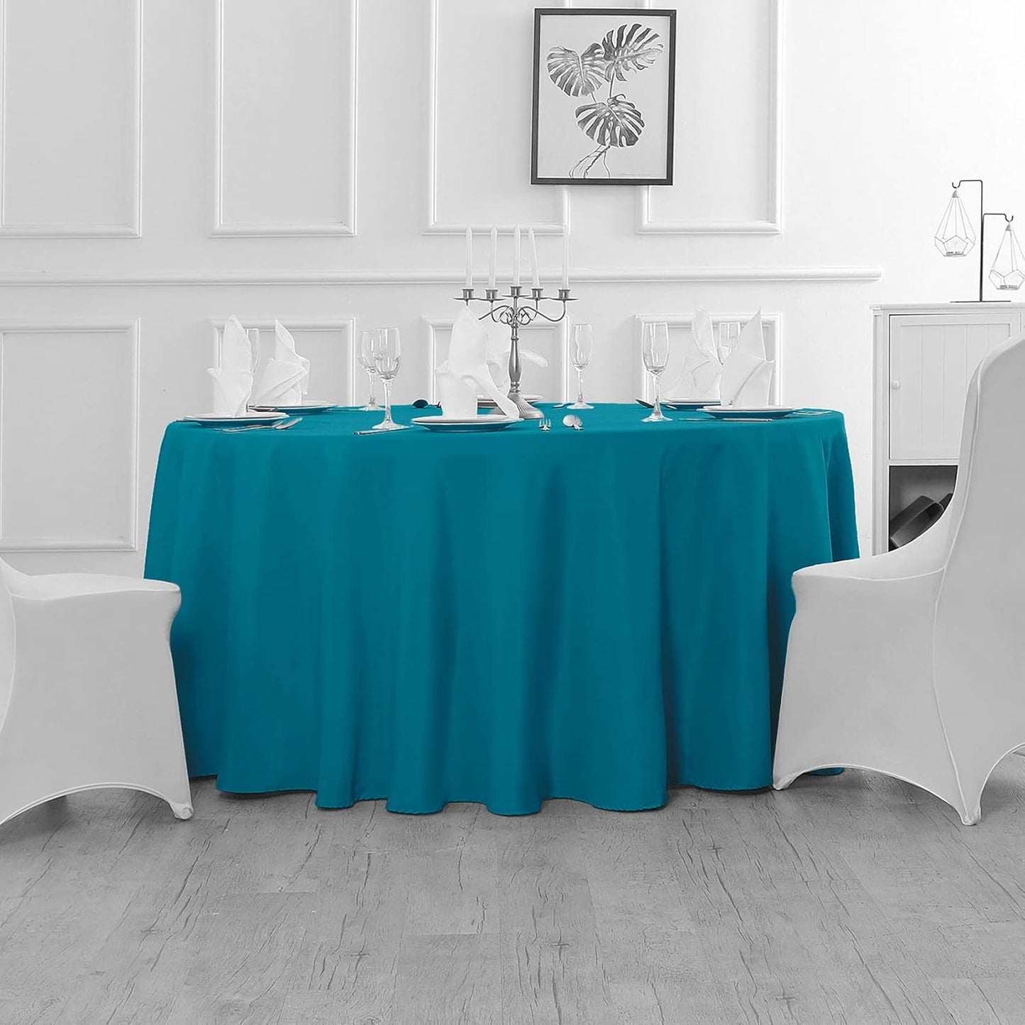 Fokitut 2 Pack Waterproof Round Tablecloth, 90 Inch, Stain Resistant and Wrinkle Polyester Table Cloth, Fabric Table Cover for Kitchen Dining, Wedding, Party, Holiday Dinner-Caribbean Blue