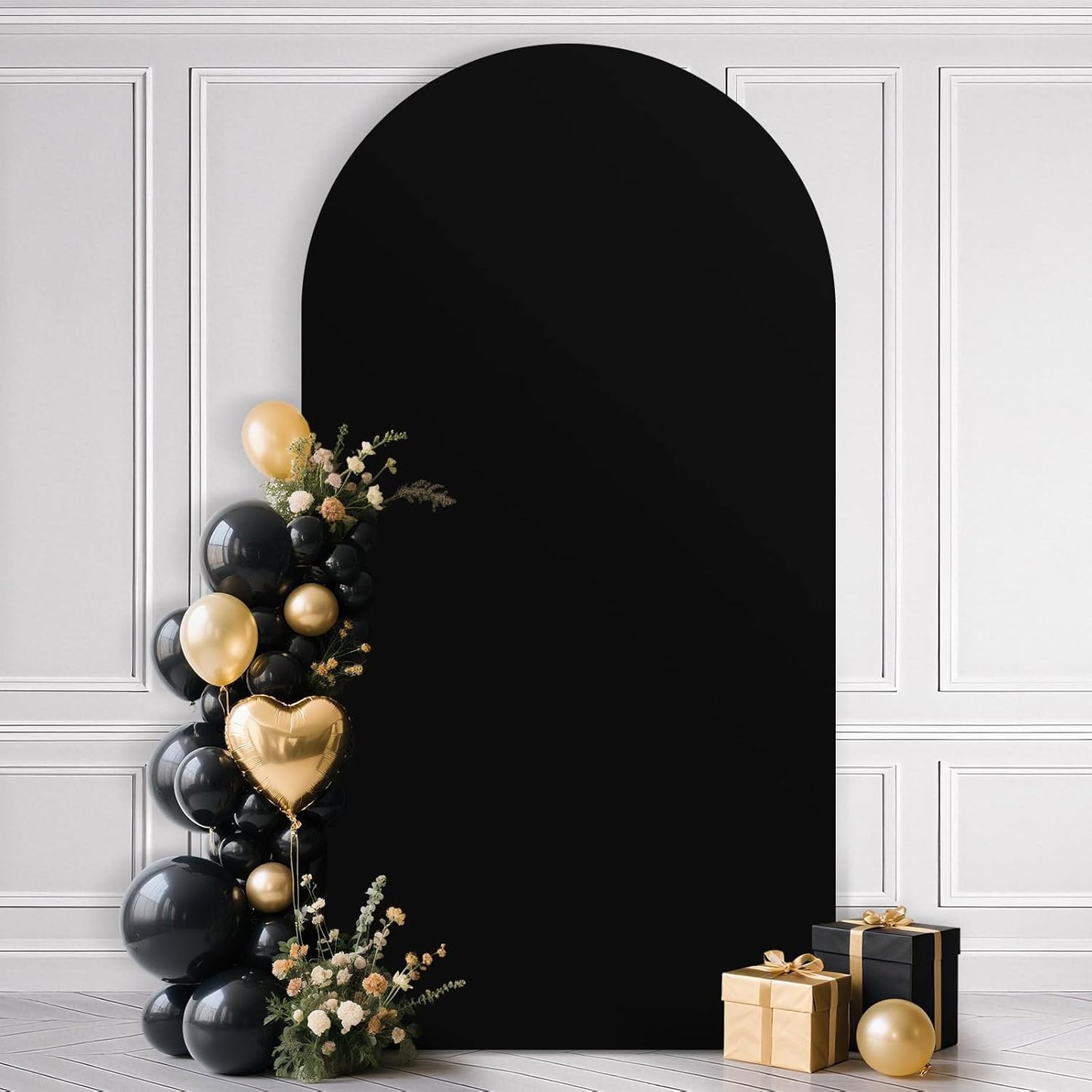 Ledido Wedding Arch Backdrop Cover 7.2FT Arch Covers Fitted Stretchy Spandex Round Top Stand Backdrop Cover for Wedding Banquet Ceremony Birthday Party Baby Shower Event Decoration,Black