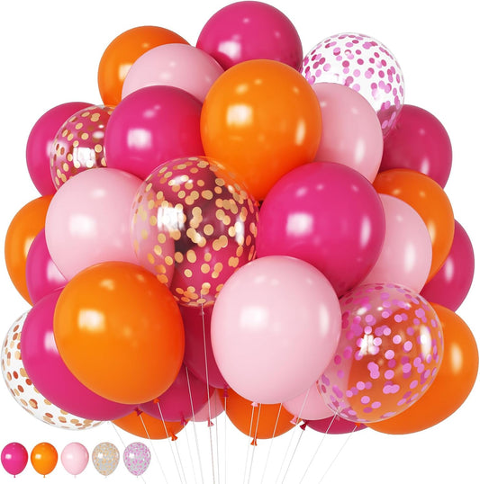 Pink and Orange Balloons 12 Inch for Fall Halloween Baby Shower Birthday Princess Tropical Wedding Party Decor - Hot Pink, Pastel Light Pink, Confetti Latex Balloon