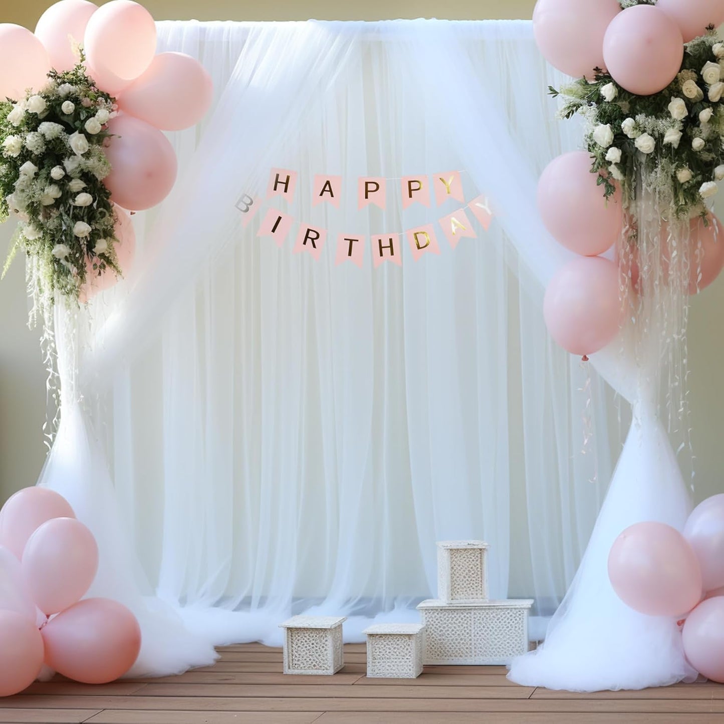 White Sheer Backdrop Curtains Tulle Backdrop Curtain for Parties Wedding White Backdrop Curtain for Birthday Party Baby Shower Photos Background Drape 20ft x 10ft(5ft x 10ft, 4 Panels)