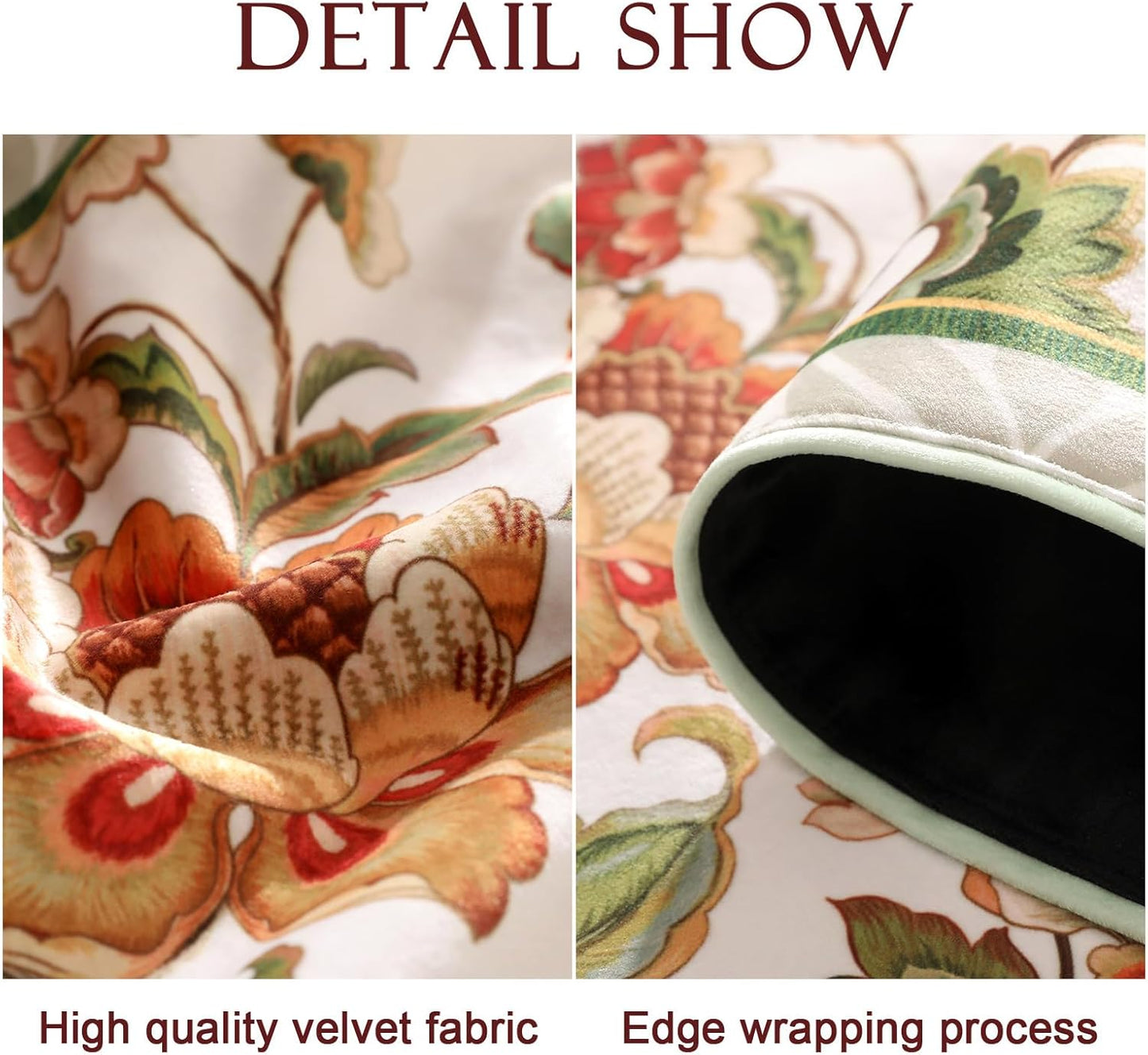 patdrea Designer Elegant French Floral Velvet Table Runner, Fresh Green with Orange Blossoms Pattern Table Mat, Decoration for Kitchen Dining Coffee Table Cabinet Banquet Thanksgiving,12"*71"