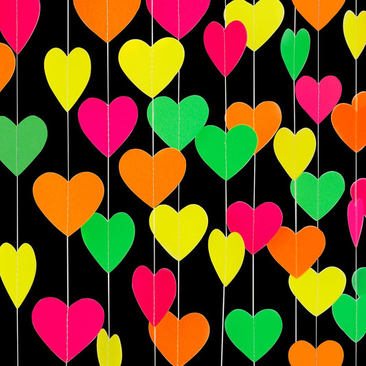 UV Neon Party Decorations Heart-Garland - 52ft Glow in The Dark Supplies,80s Hanging Streamers Banner,Girl Romantic Wedding Anniversary Baby Bridal Shower Engagement Decor Panduola