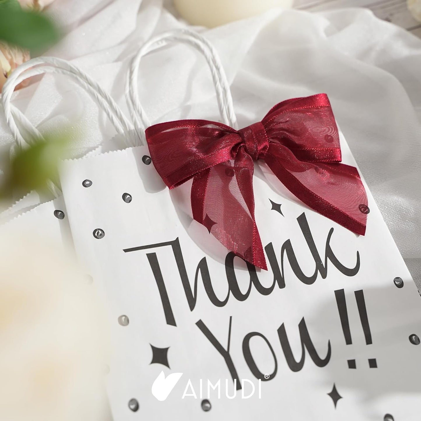 AIMUDI Burgundy Bows for Crafts 4" Organza Bows Premade Twist Ties Bows for Gift Wrapping Crafts Treat Bags Baskets Cake Pop Baby Shower Birthday Wedding Decor - 12 Counts