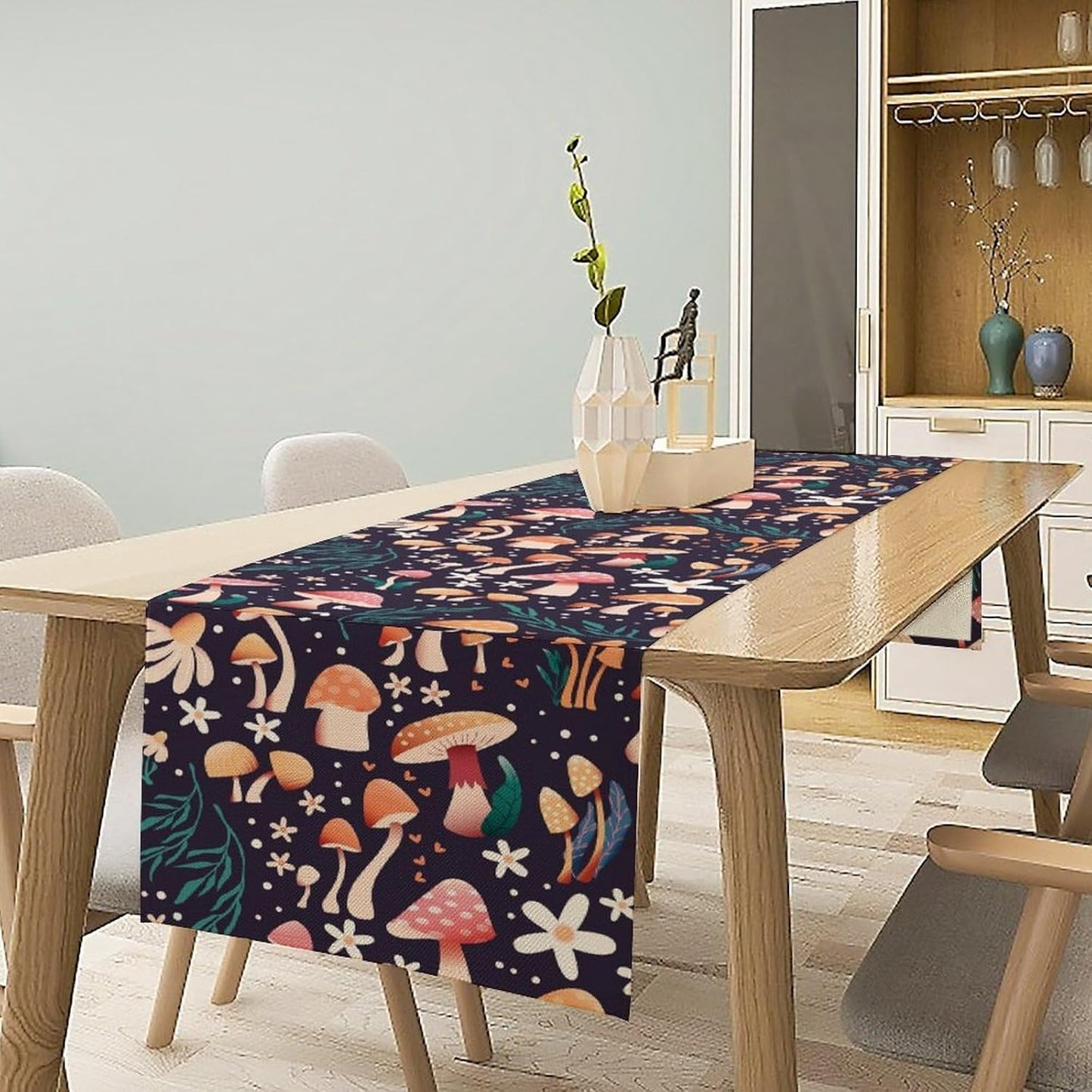 Mushroom Table Runner,Retro Forest Plant Table Cloth Farmhouse Kitchen Dining Table Decoration for Home Party Decor 13x120 Inch