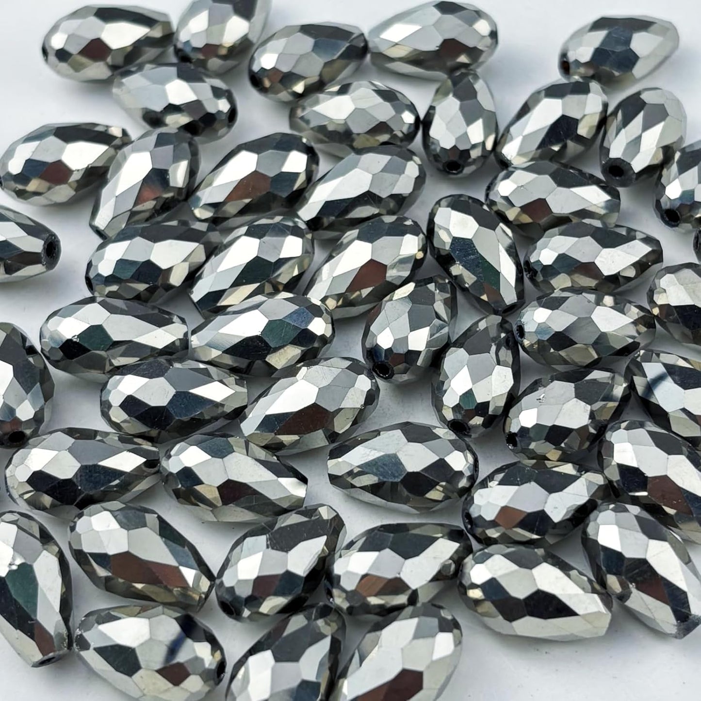 150pcs 4x6mm Teardrop Crystal Glass Beads for Jewelry Making, Faceted Vertical Hole Teardrop Glass Spacer Beads for Wind Chimes Bracelet Earring Necklace DIY Craft(Silver)