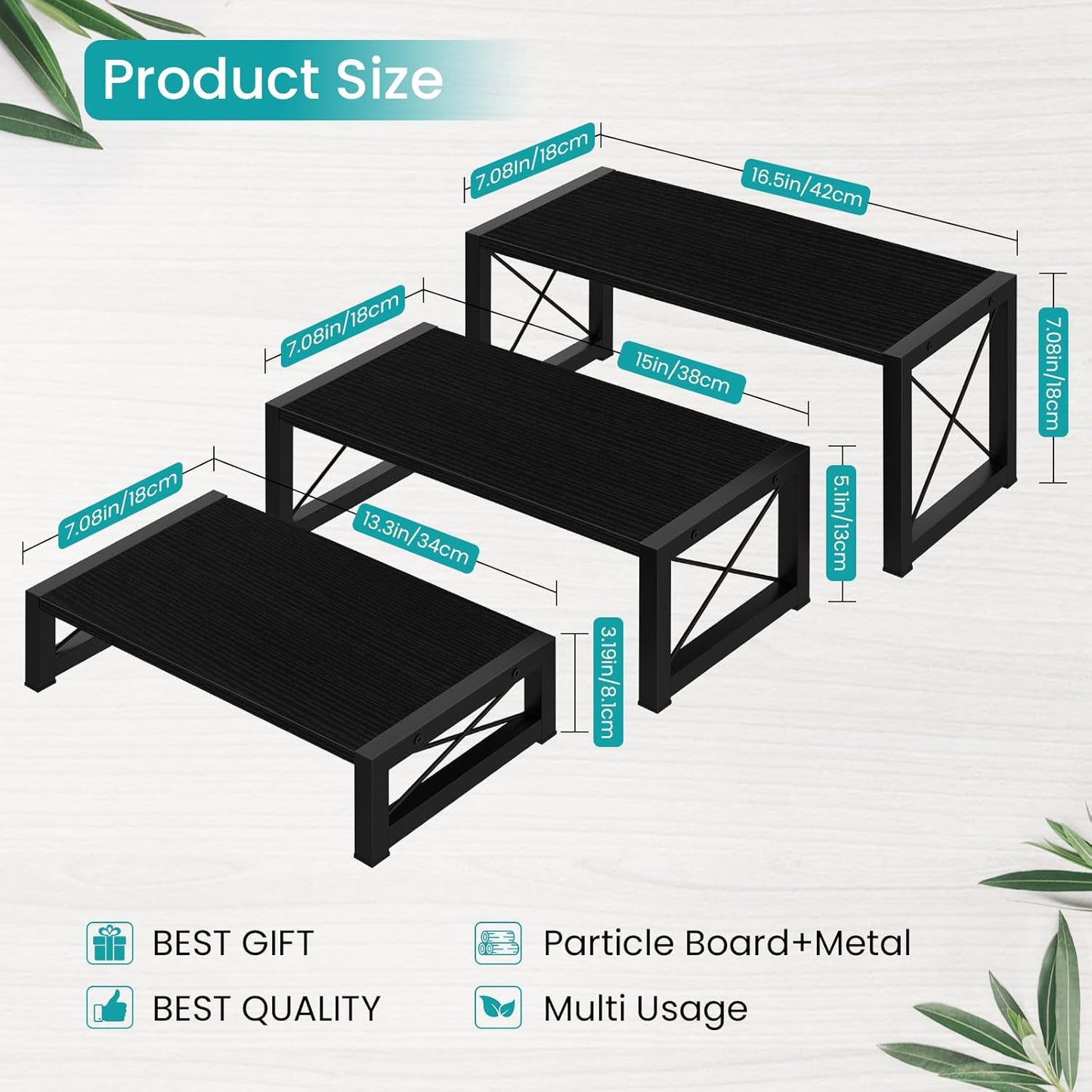 ELITEROO Black 3-Tier Wooden Cupcake and Dessert Display Stand, Multi-Tier Riser for Cupcakes, Food, Perfume, Makeup, Dolls, Collectibles, and Market Vendor Retail Shelf Organizer