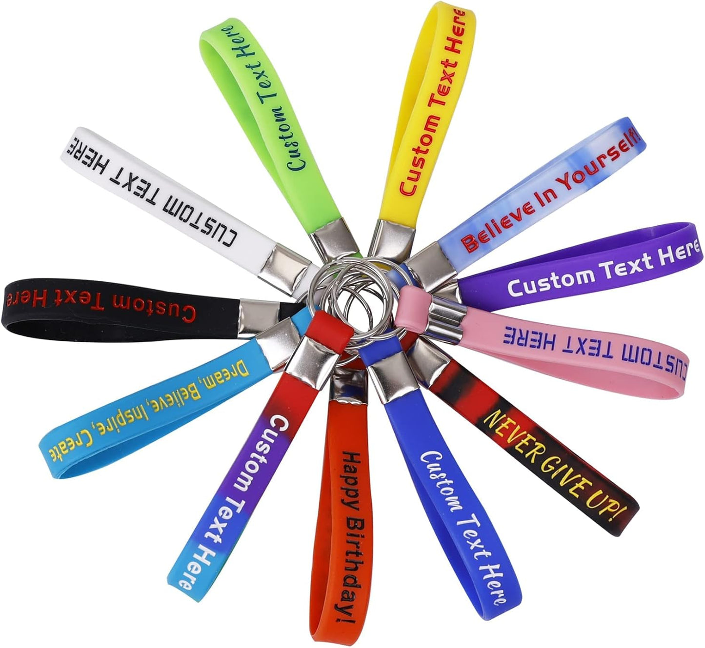 50 Custom Keychains Silicone Personalized Keyrings Customized Bulk for Events, Awareness, Motivation Customizable