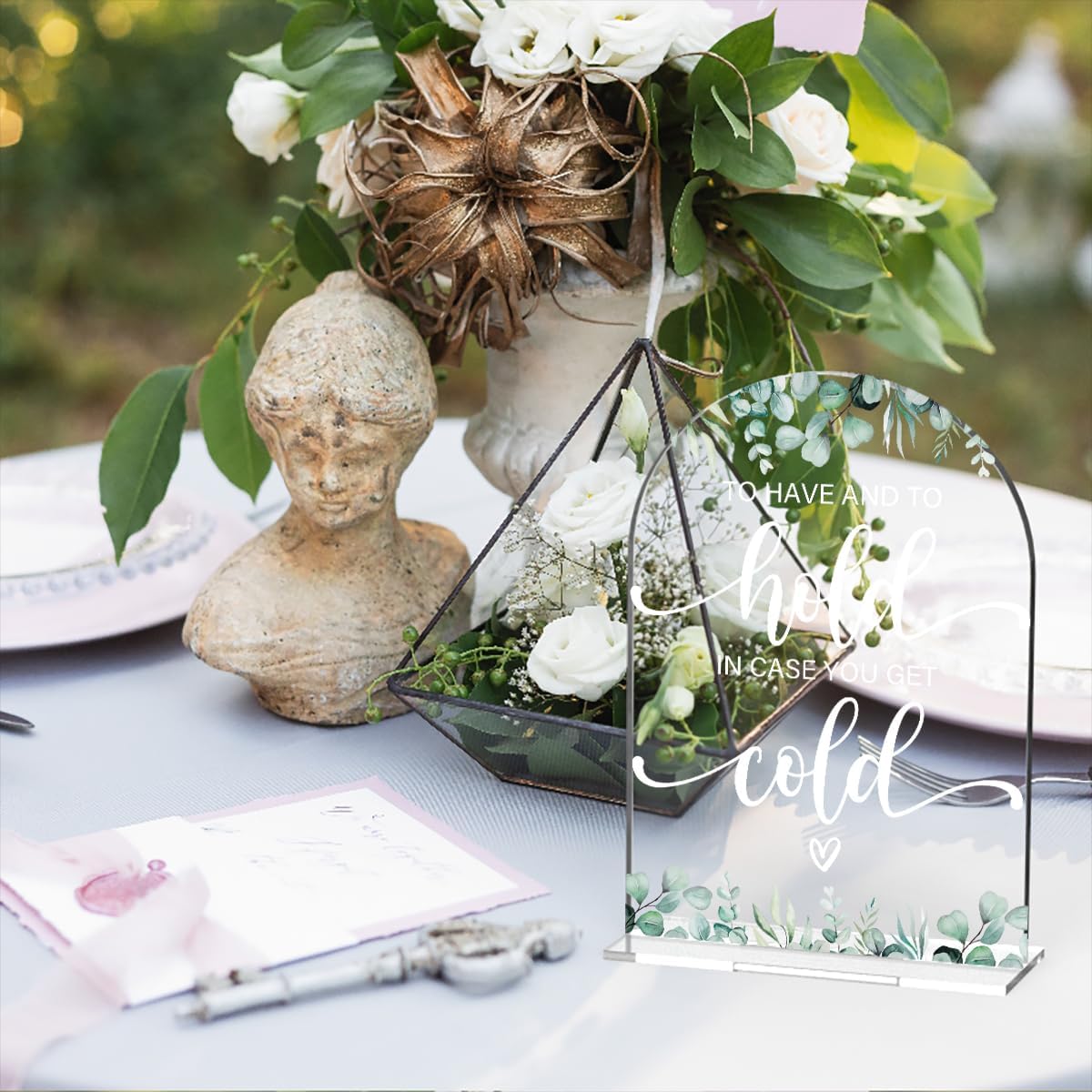 Acrylic Wedding Sign To Have And To Hold In Case You Get Cold Signs for Ceremony Modern Calligraphy Arch Acrylic Table Top Signs for Wedding Reception and Event Party Table Decor (Eucalyptus Leaves)