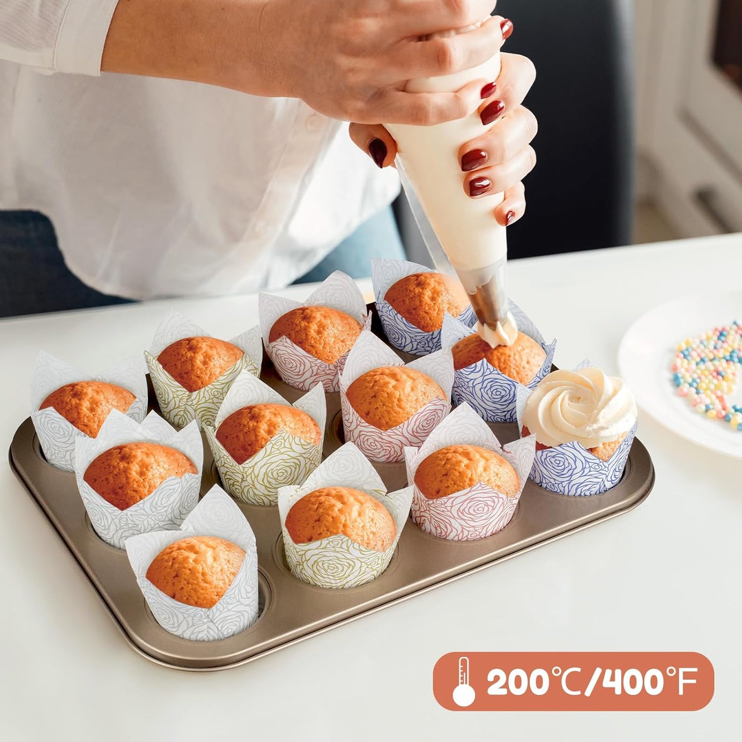 160pcs Tulip Paper Cupcake & Muffin Liners Oil Resistant - Standard Size 4 Colors Rose Pattern Baking Cups Cupcake Wrappers, Model BK010