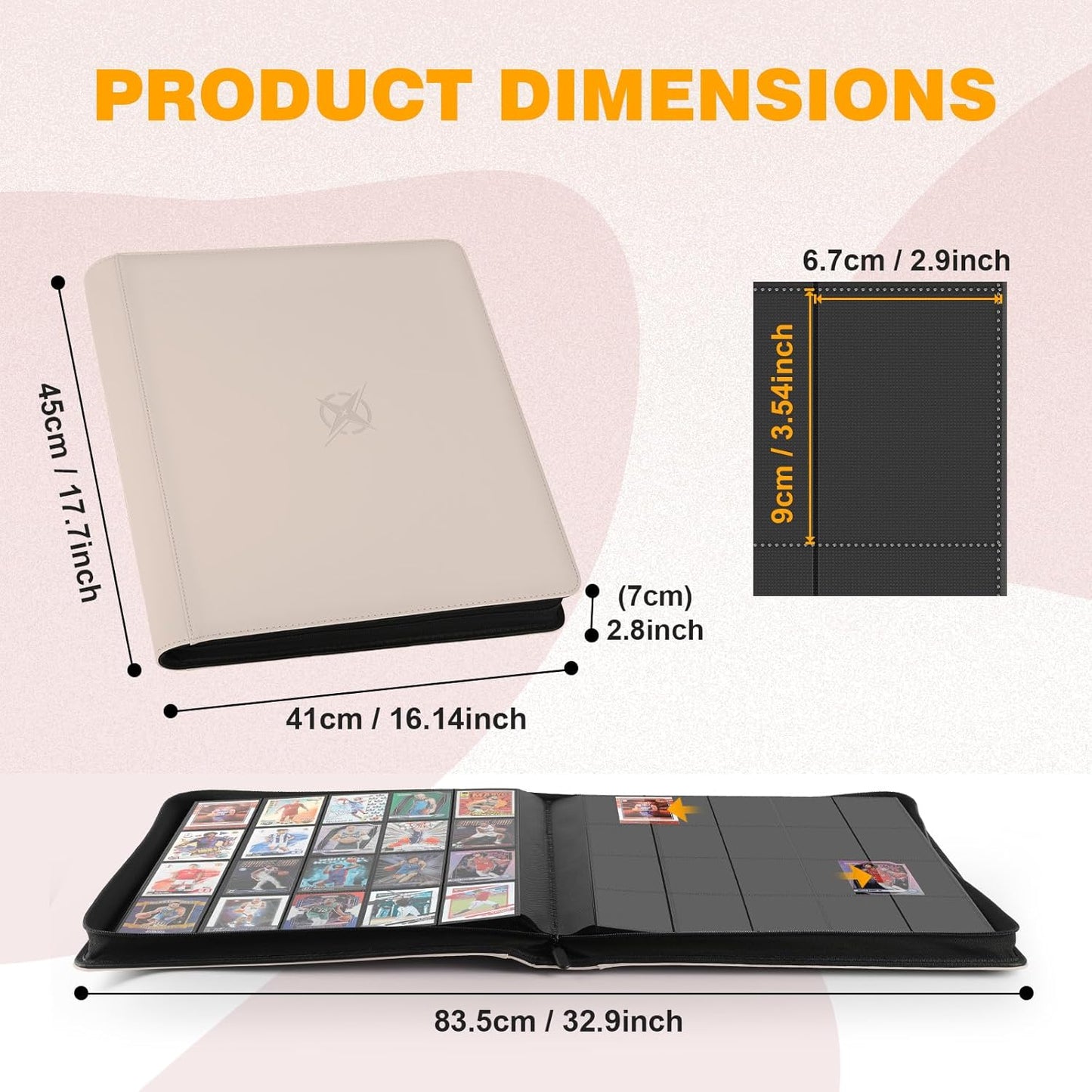 20-Pocket Card Binder, Trading Card Binder Holds 2000 Cards, Premium Zippered Trading Card Album Compatible with TCG, Game & Sports Cards (Ivory White)