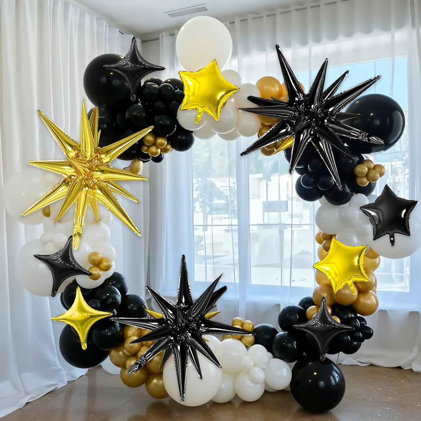 Black Gold Star Balloon,16Pcs Star Foil Balloons Set with 22Inch Explosion Spike Cone Balloons and 10Inch Quadrangle Helium Balloon for Birthday Wedding Baby Shower Party Decorations
