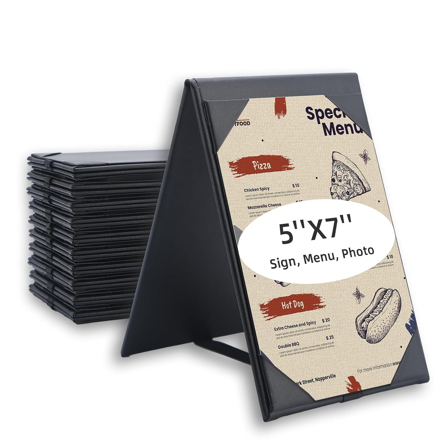 Menu Covers - Set of 10 Double-Sided Table Tent Cards for Restaurant, Dinner Party, and Bar Menus - Includes Bill Holder and Reserved Seating Signs - Easy to Clean and Foldable (20, 5 * 7)