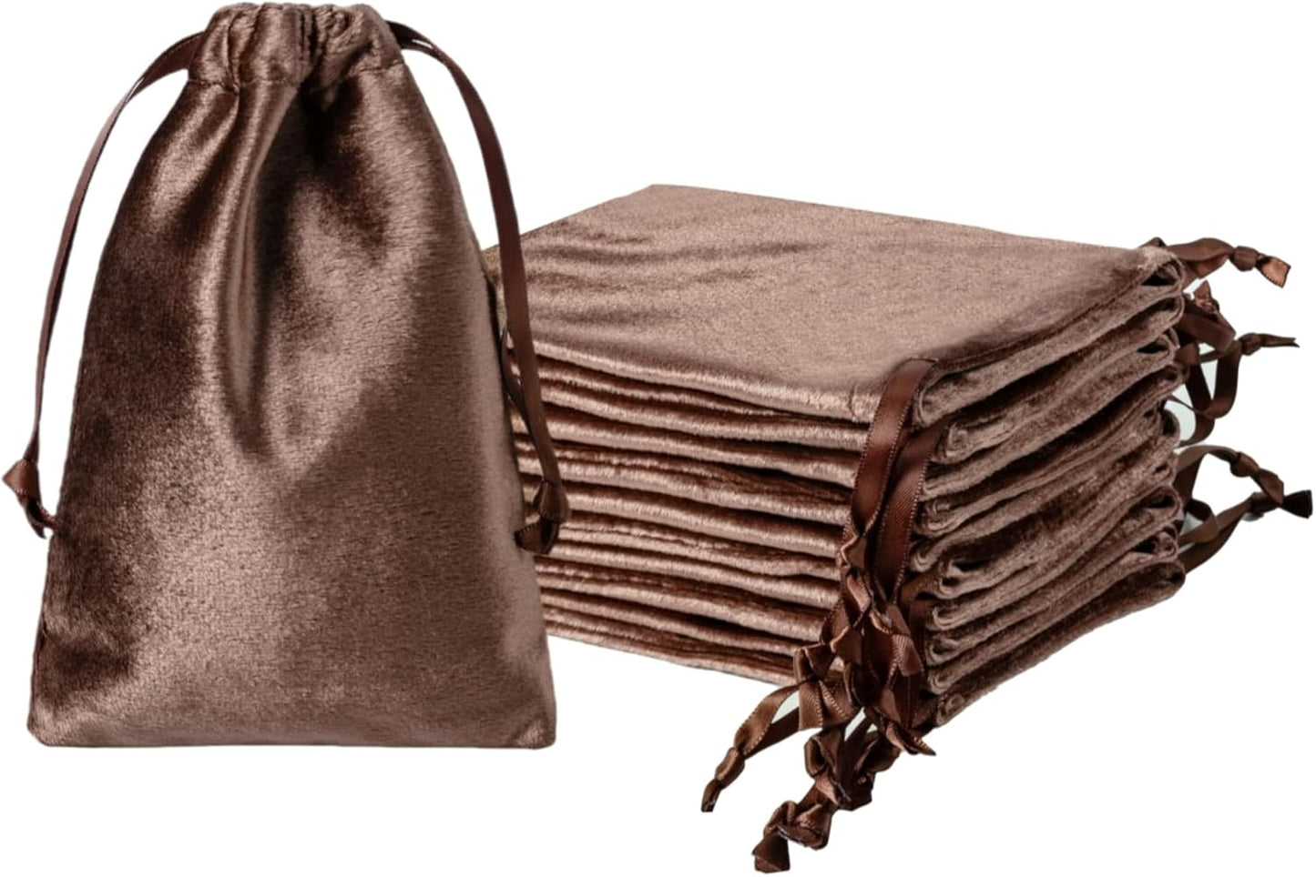 QIANF 12pcs Brown Velvet Drawstring Bags 4x6 inches Glossy Small Velvet Cloth Gift Bags Jewelry Pouches for Storage Wedding Party Favor Christmas